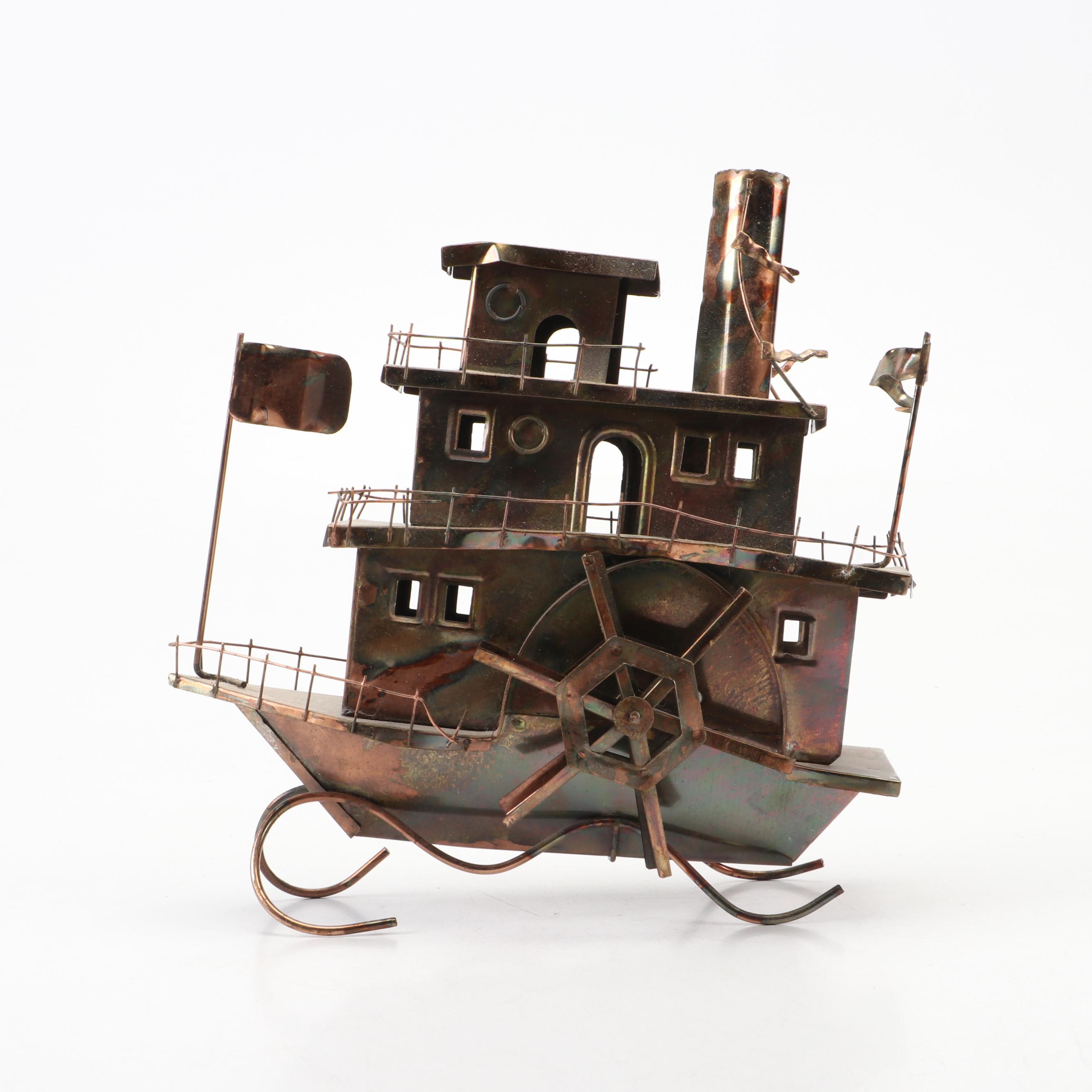 Copper Paddle Boat Music Box and Toned Metal Galleon