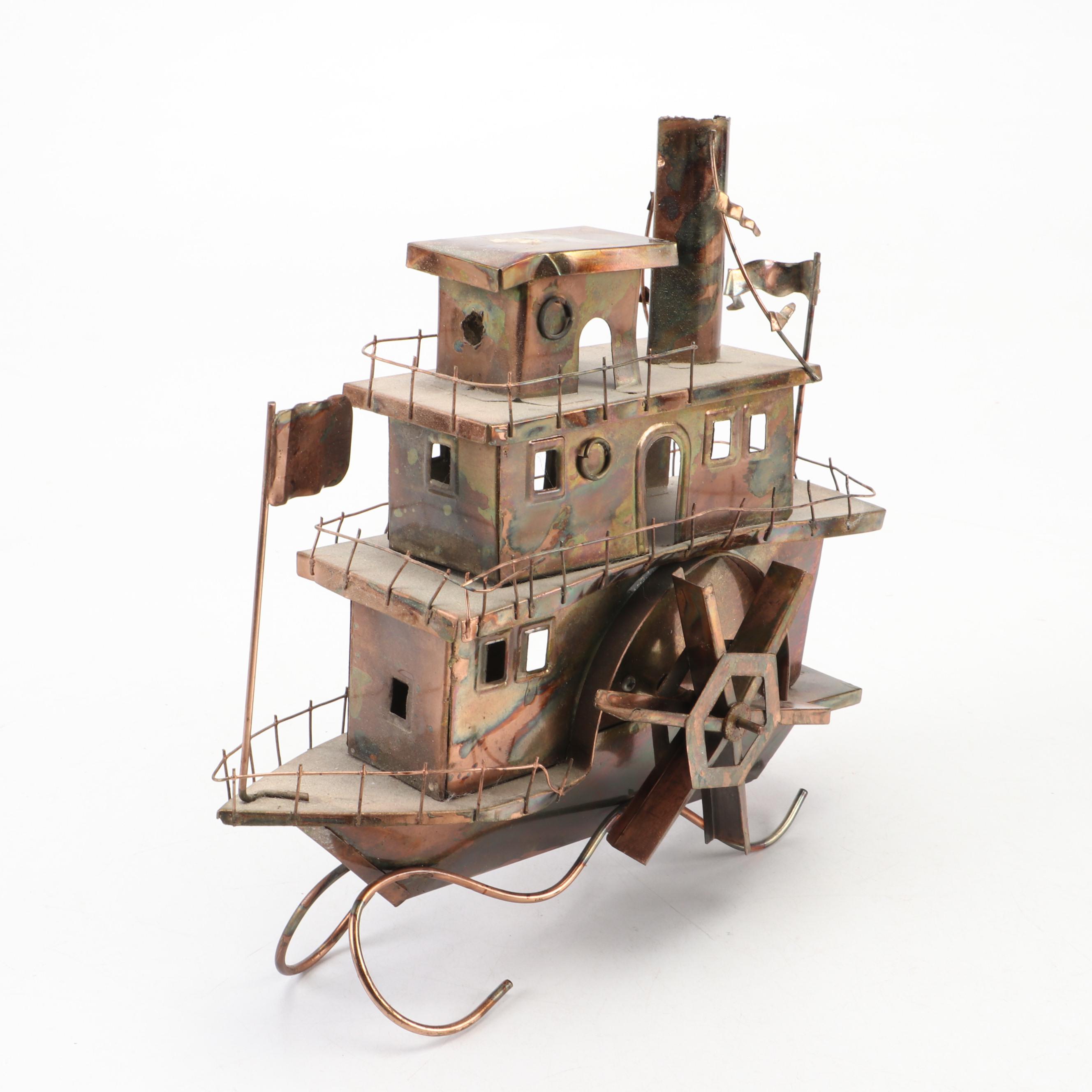 Copper Paddle Boat Music Box and Toned Metal Galleon