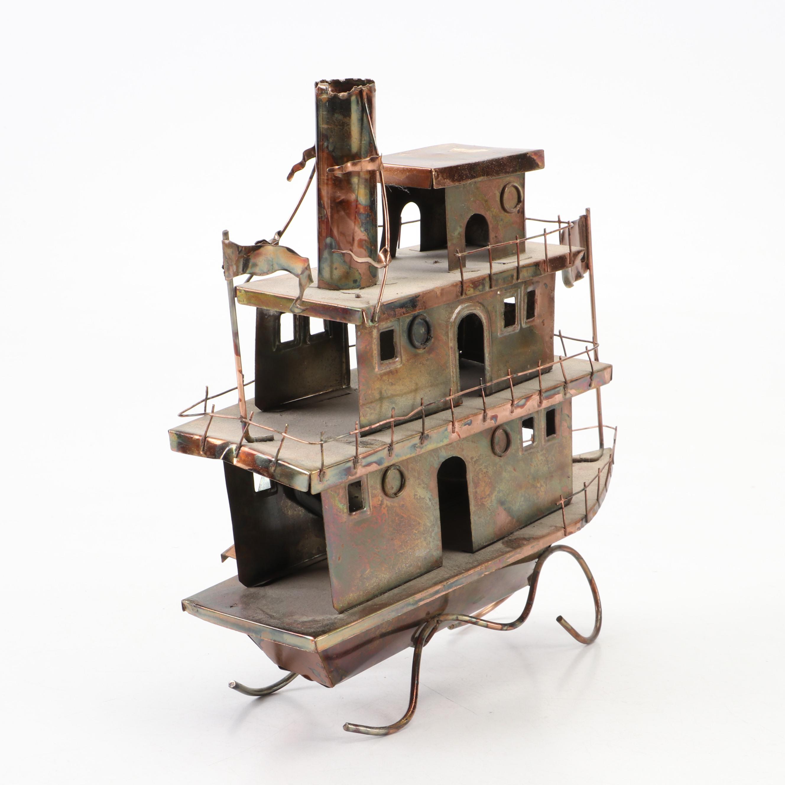 Copper Paddle Boat Music Box and Toned Metal Galleon
