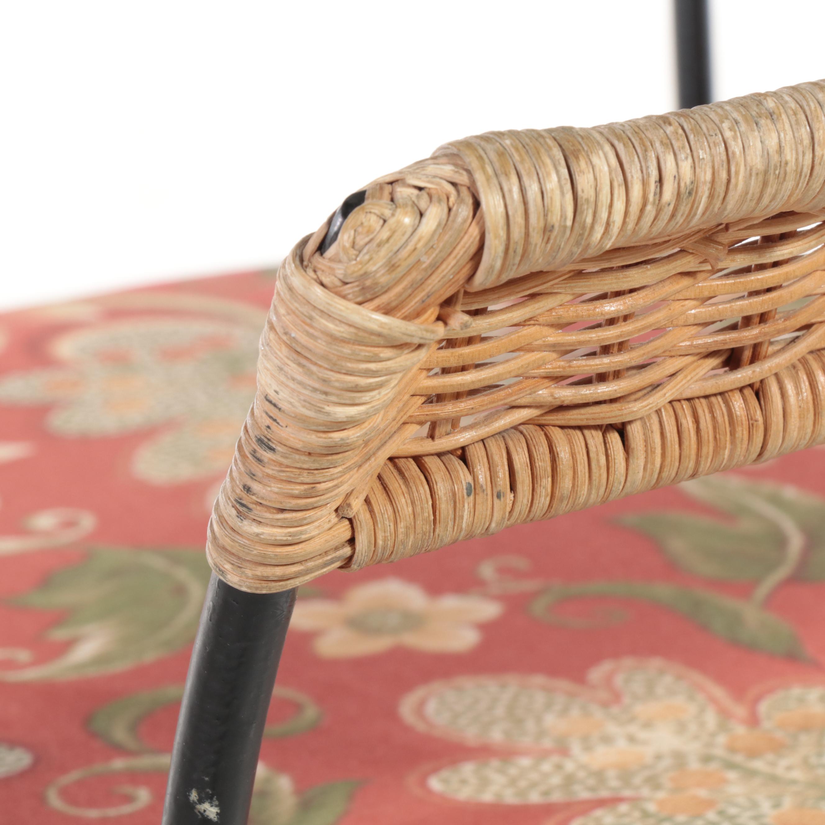 Modernist Iron and Wicker Armchair, Late 20th Century