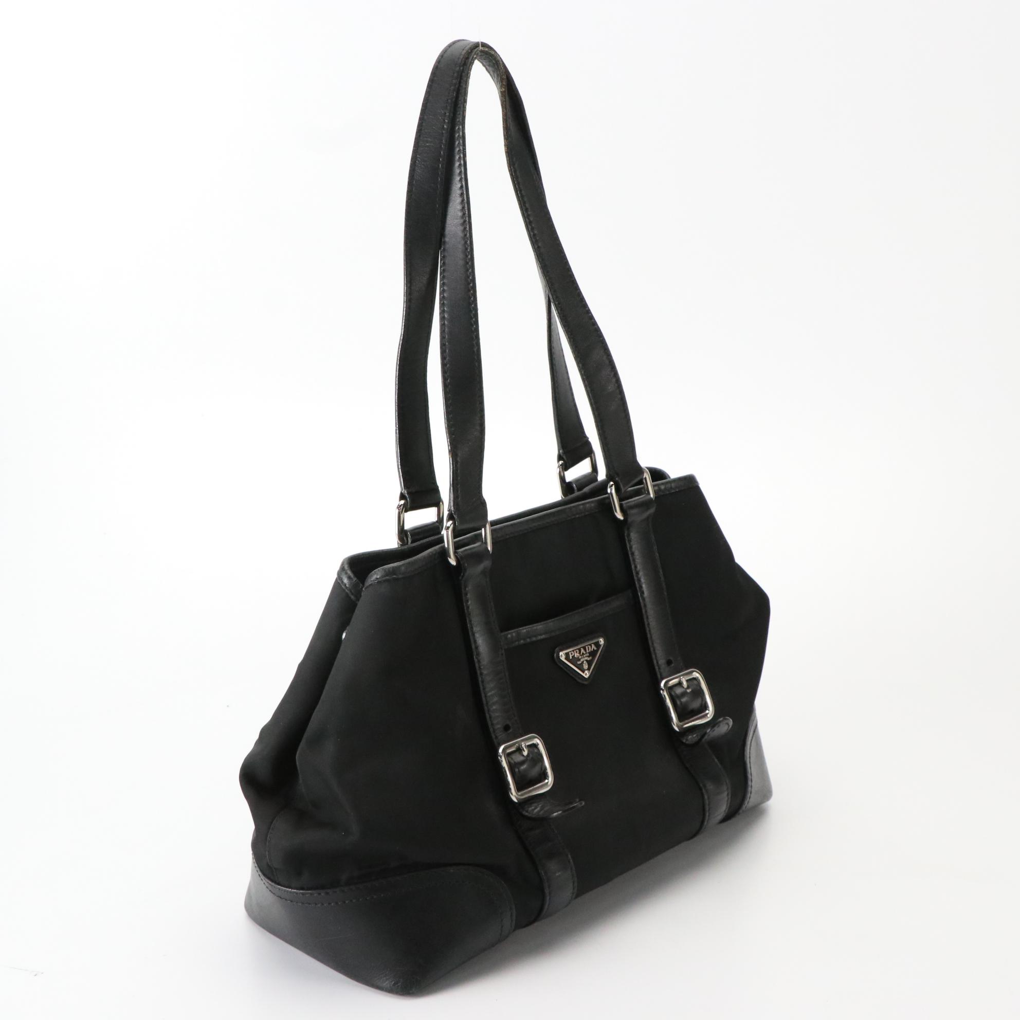 Prada Shoulder Bag in Black Tessuto Nylon and Leather Trim