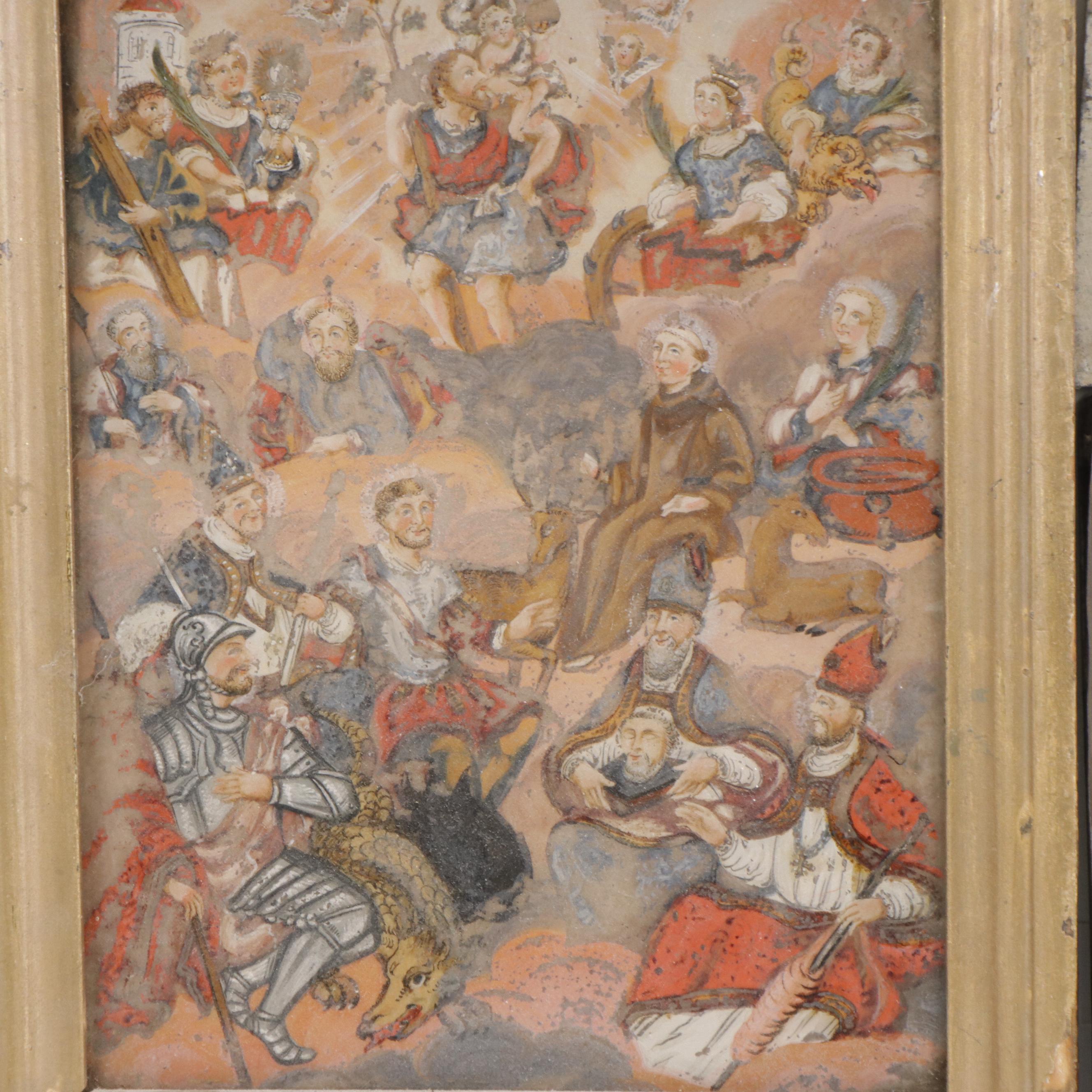 Mexican Ex-Voto Paintings, Retablo and Reverse Painting on Glass, 19th Century