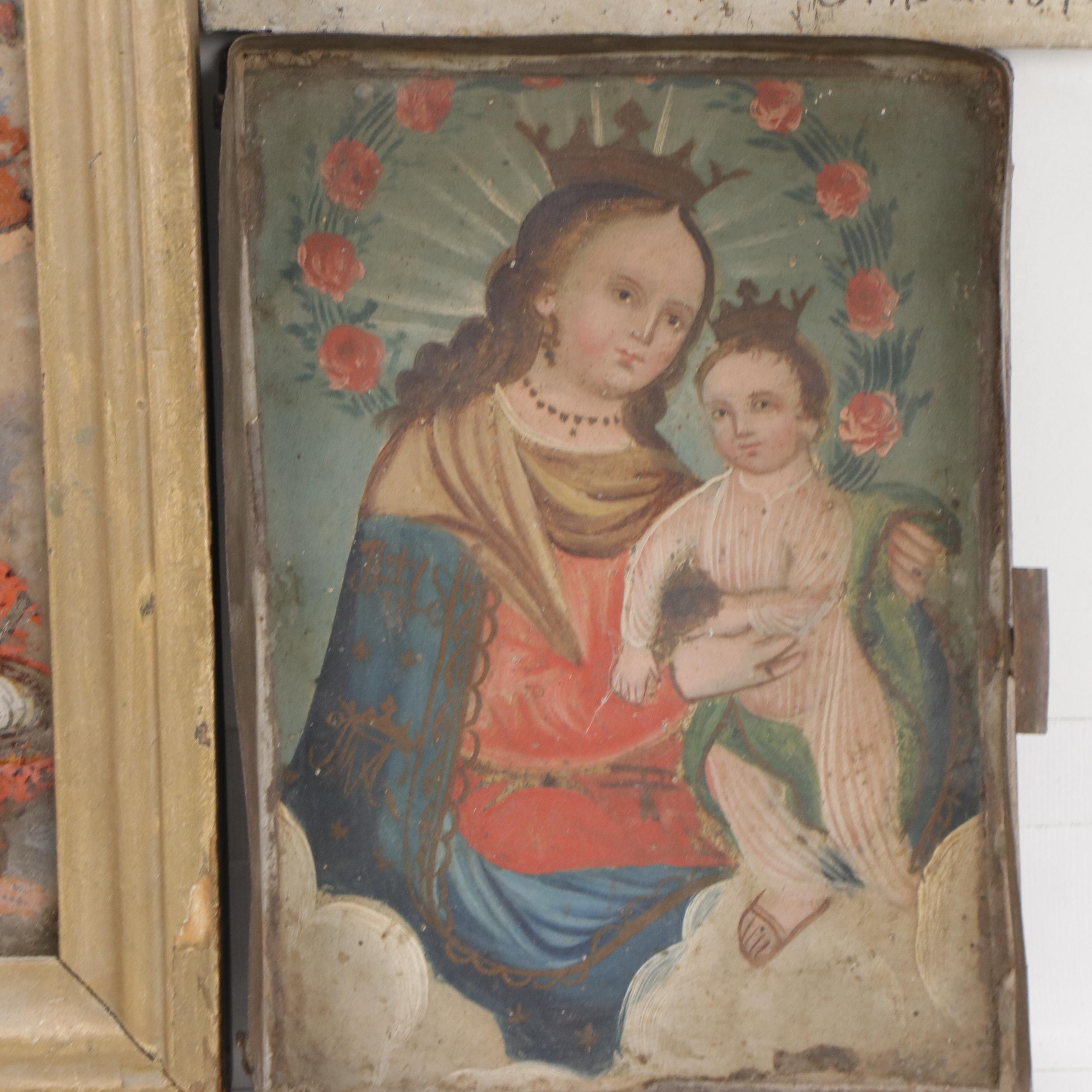 Mexican Ex-Voto Paintings, Retablo and Reverse Painting on Glass, 19th Century