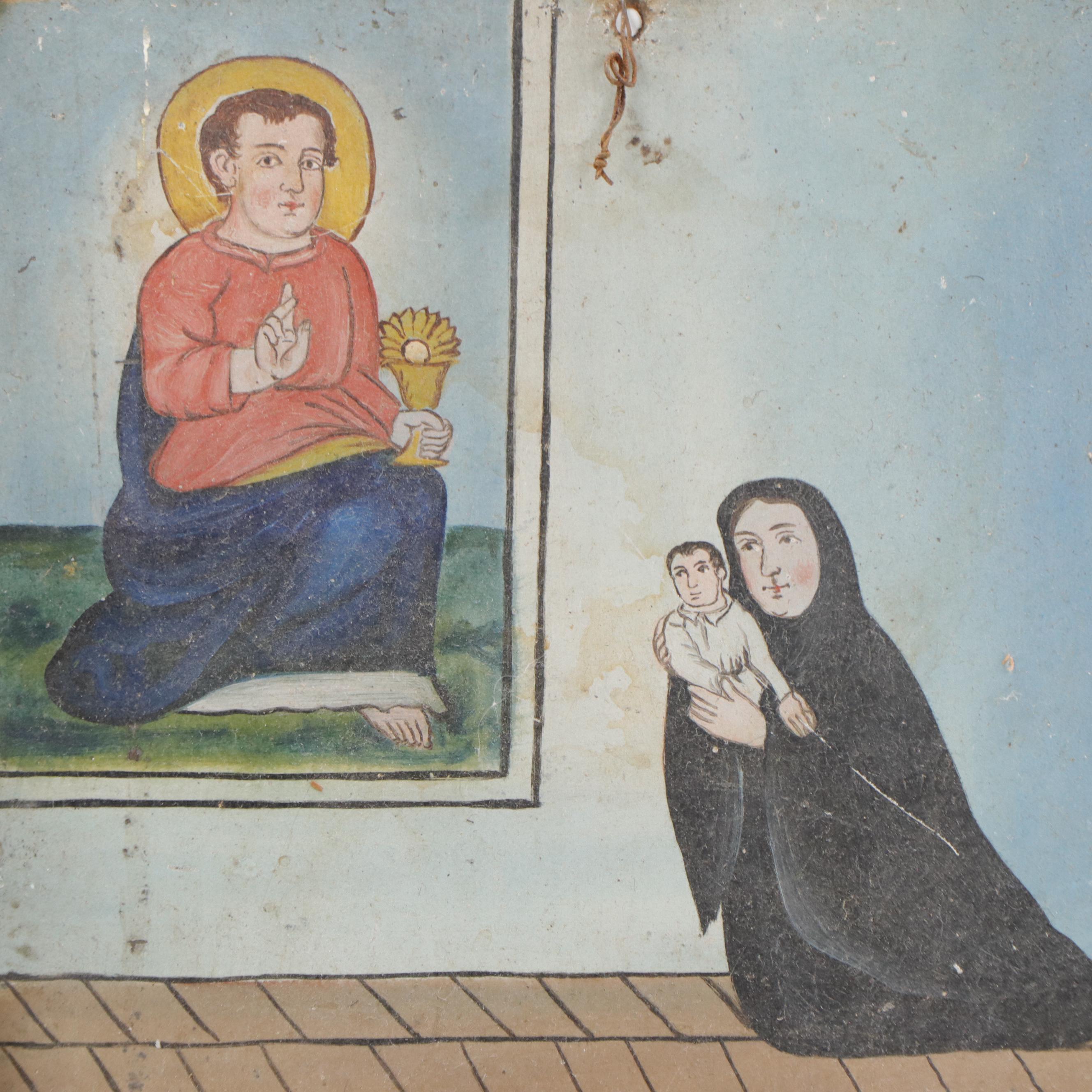 Mexican Ex-Voto Paintings, Retablo and Reverse Painting on Glass, 19th Century