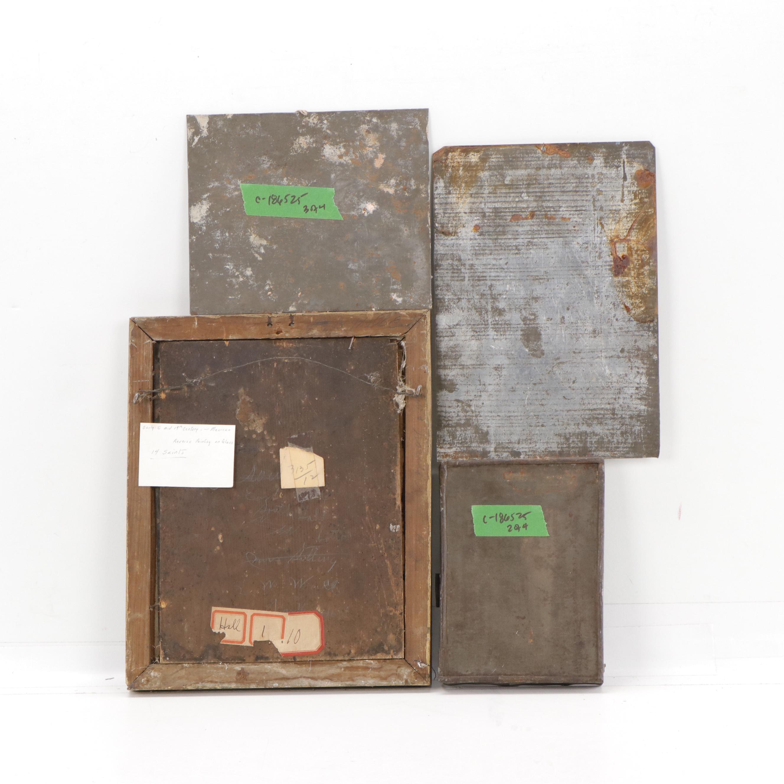 Mexican Ex-Voto Paintings, Retablo and Reverse Painting on Glass, 19th Century