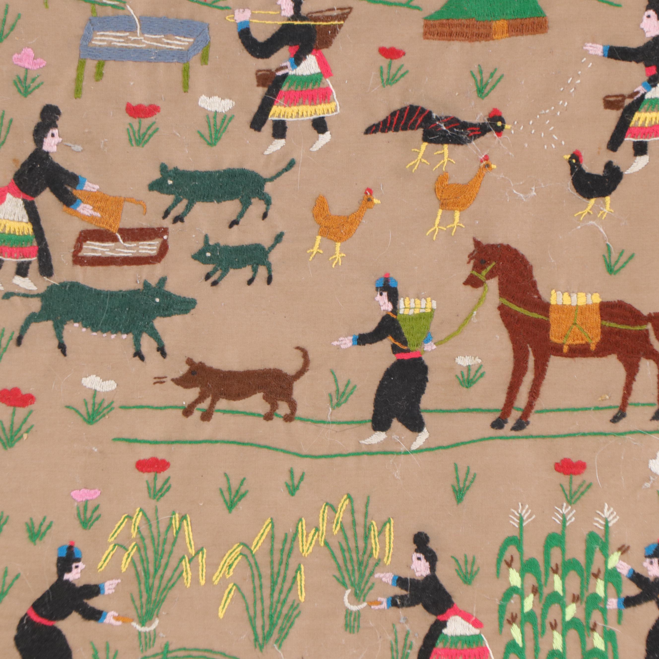 Handmade Hmong Embroidered Story Cloth, Late 20th Century