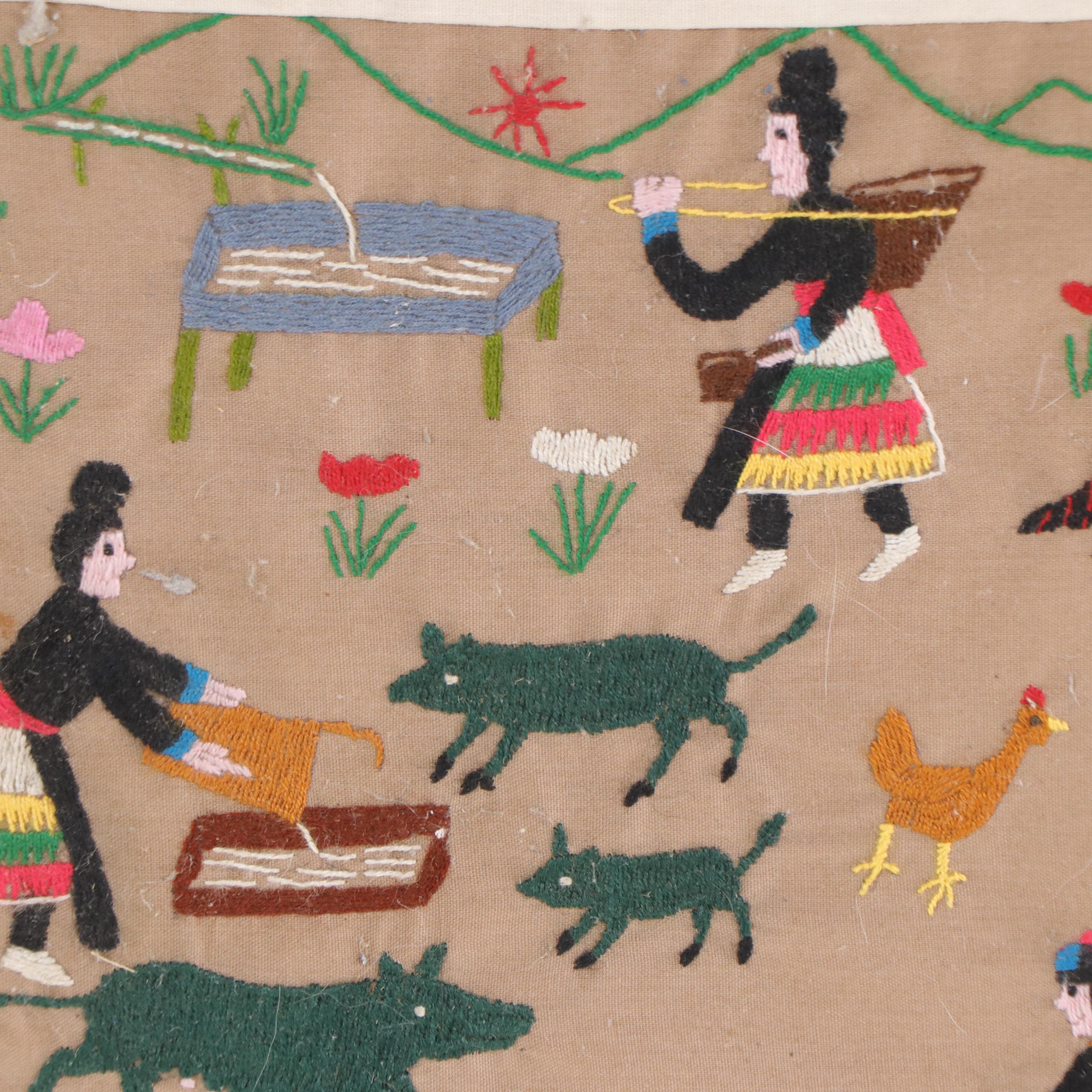 Handmade Hmong Embroidered Story Cloth, Late 20th Century