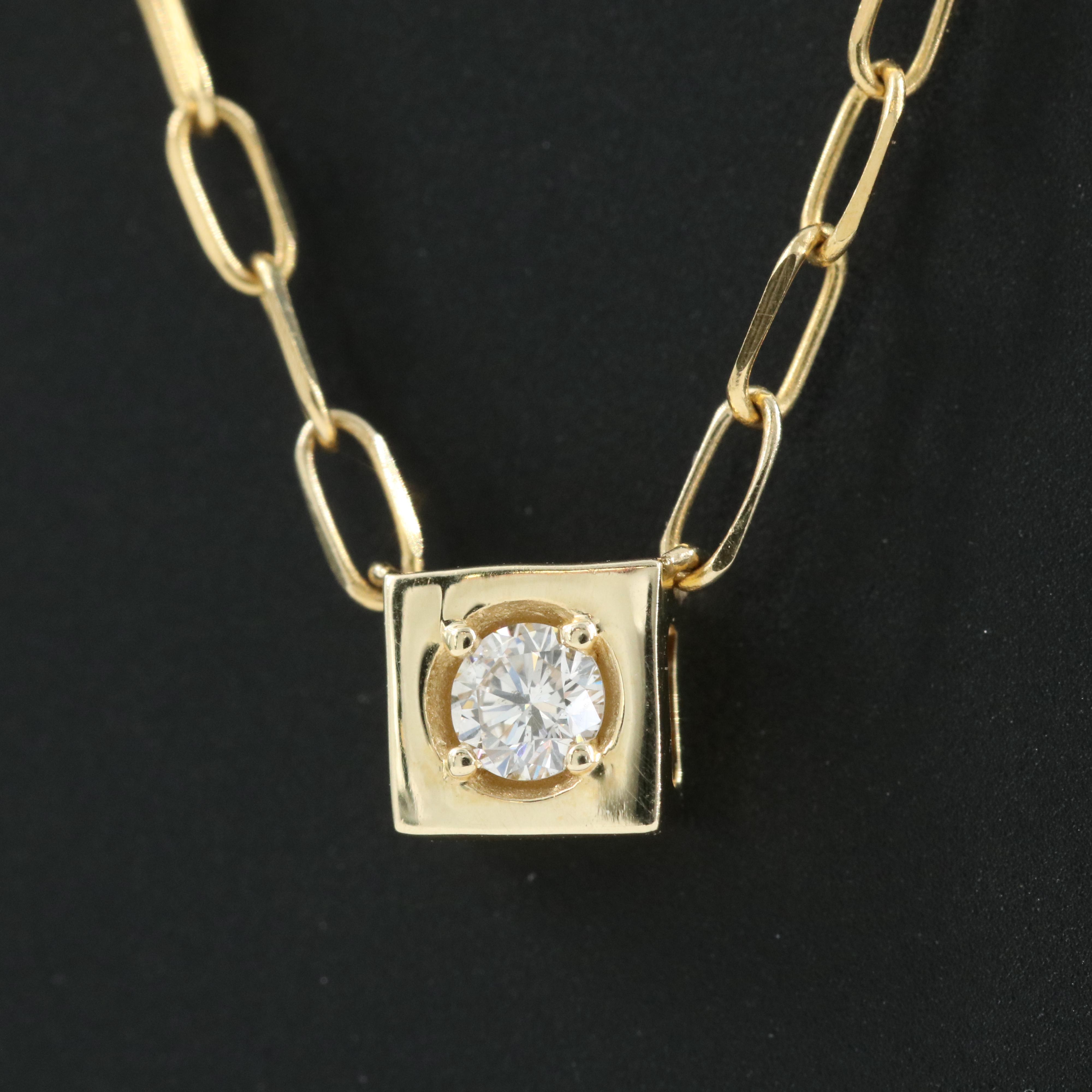 14K 0.07 CT Diamond Solitaire Cable Chain Necklace