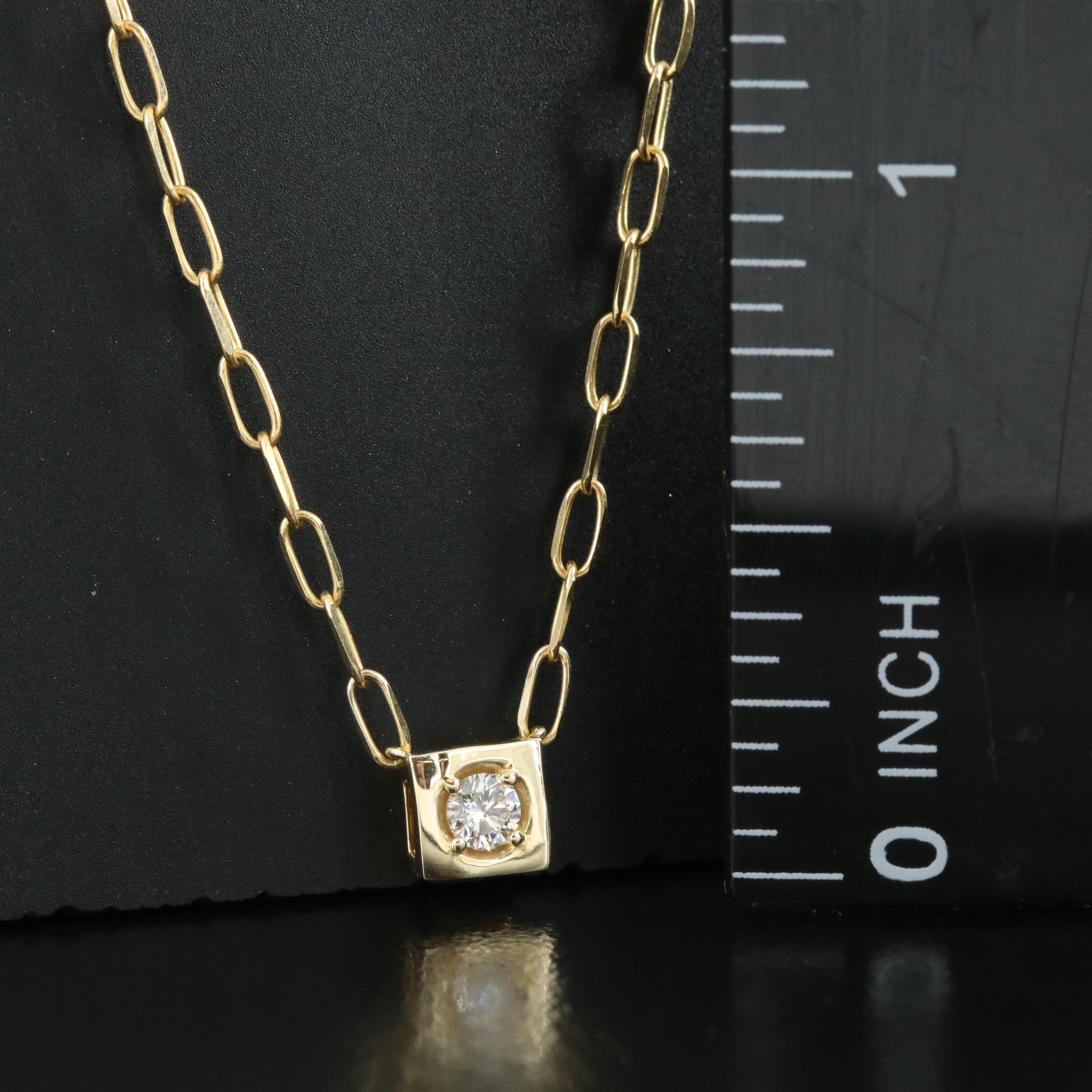14K 0.07 CT Diamond Solitaire Cable Chain Necklace