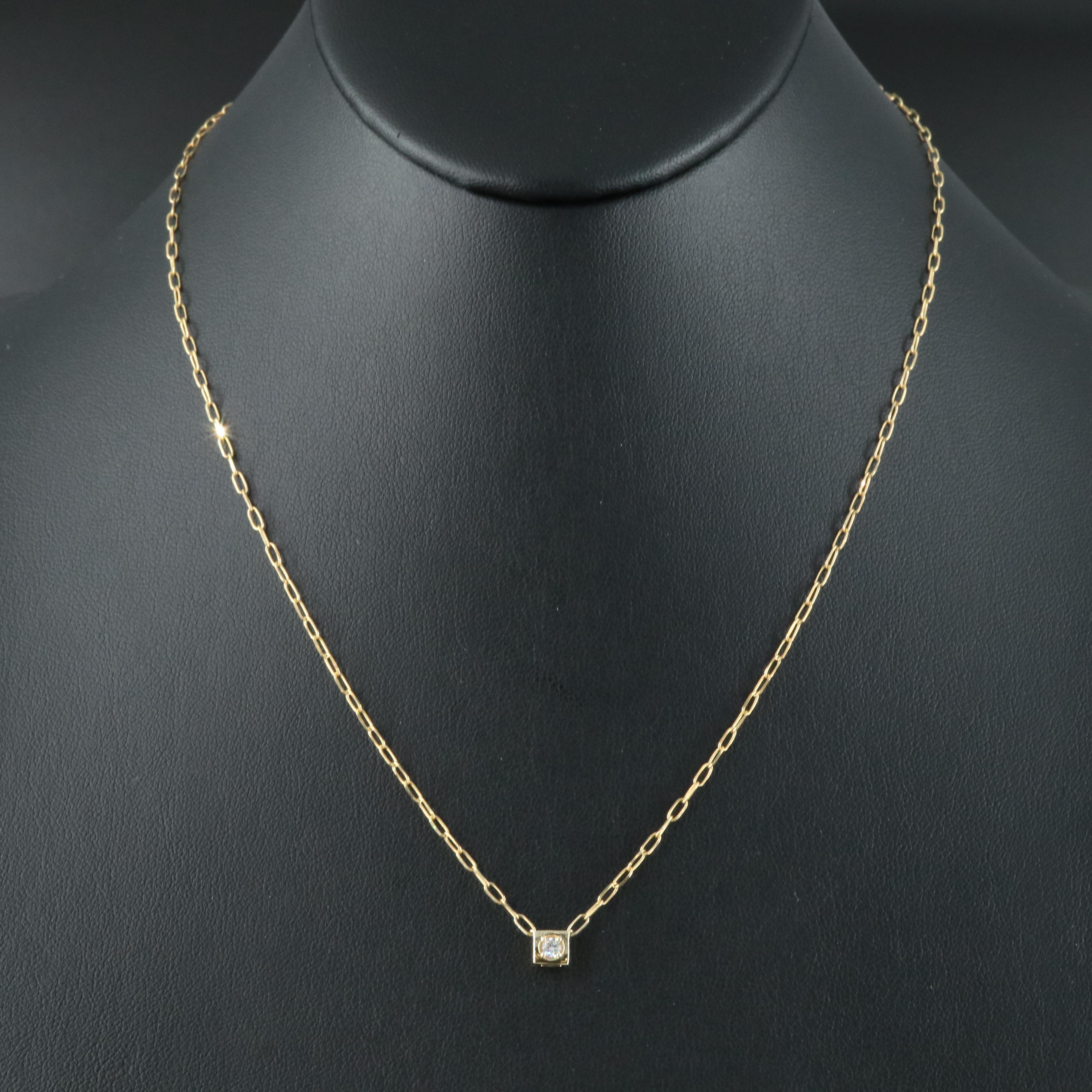 14K 0.07 CT Diamond Solitaire Cable Chain Necklace