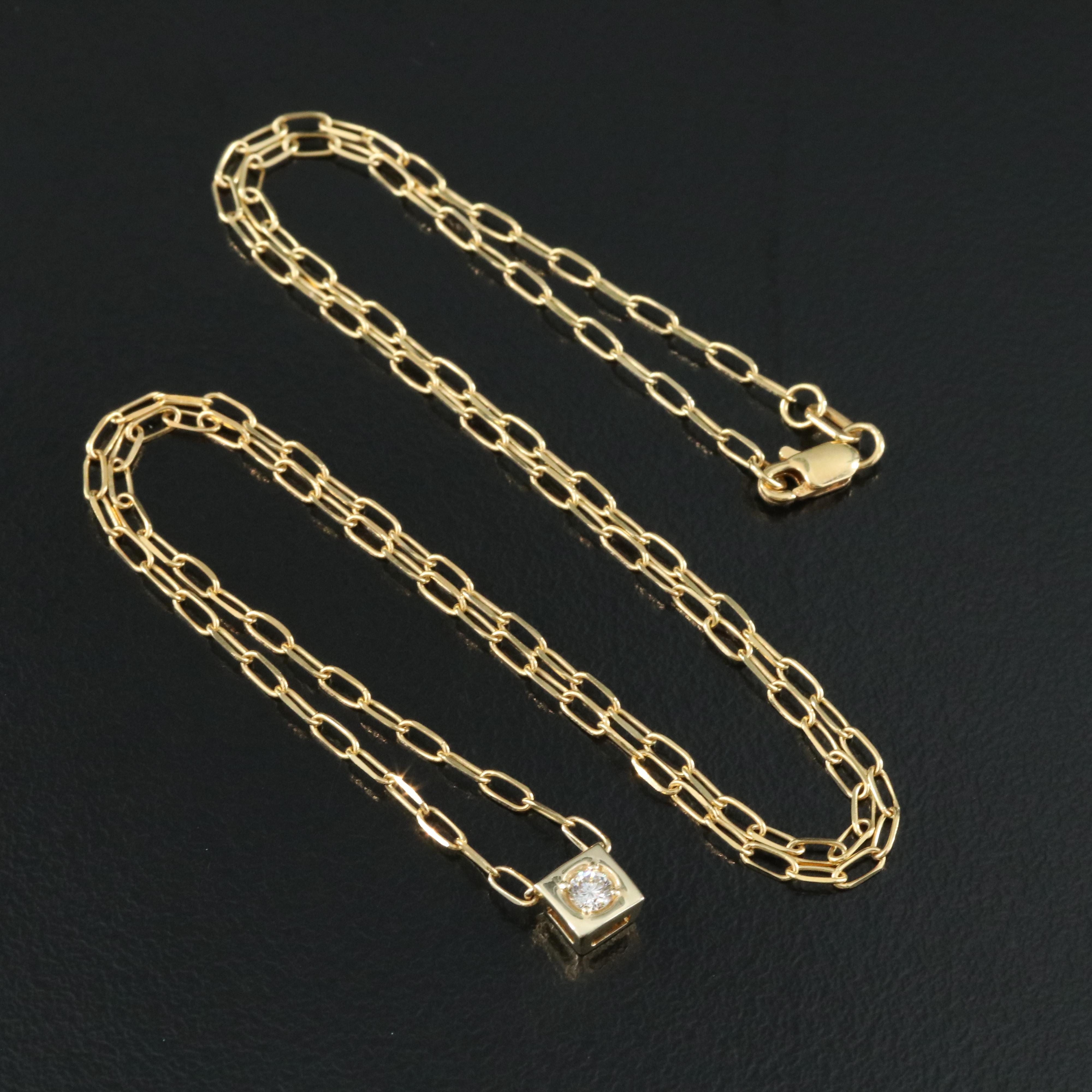 14K 0.07 CT Diamond Solitaire Cable Chain Necklace