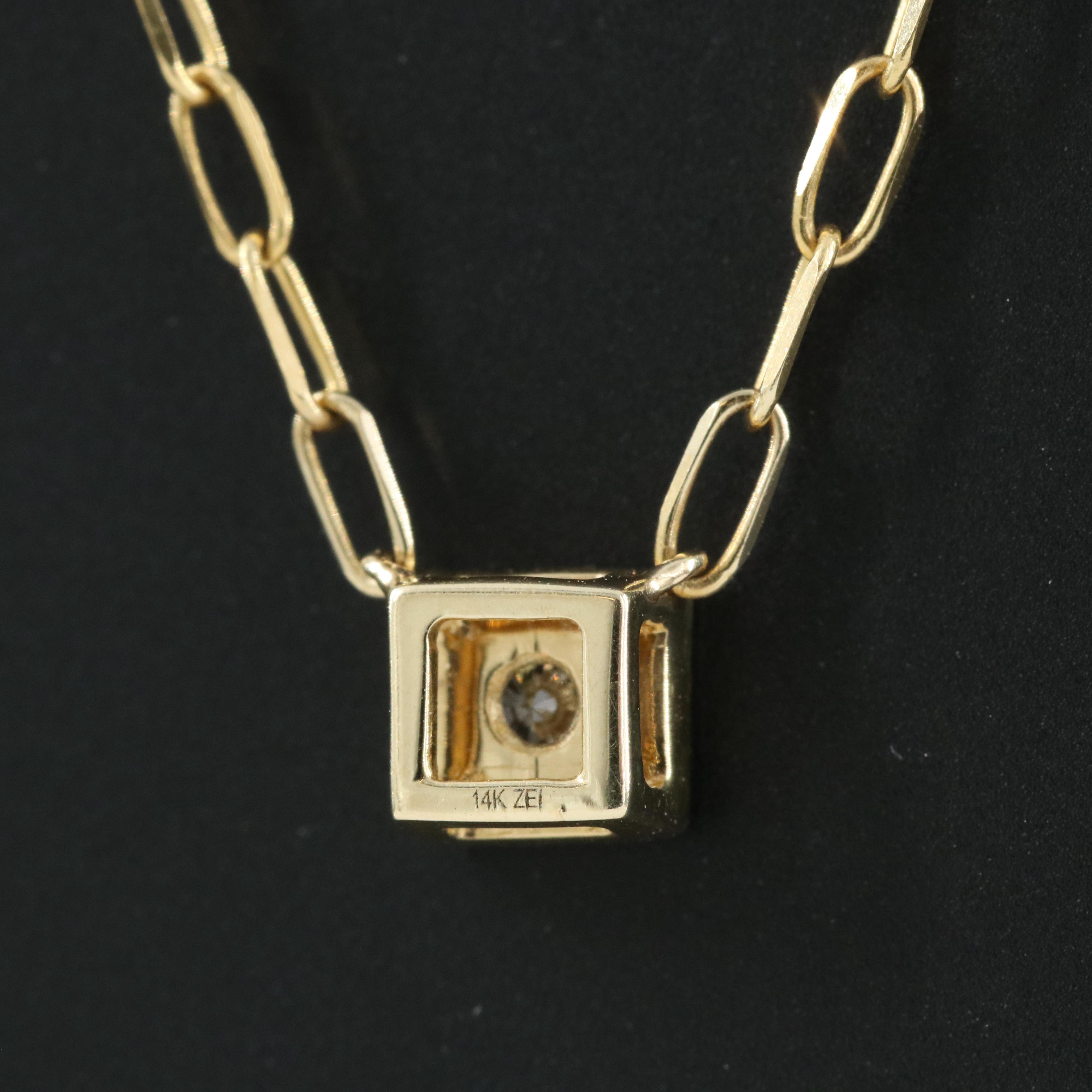 14K 0.07 CT Diamond Solitaire Cable Chain Necklace