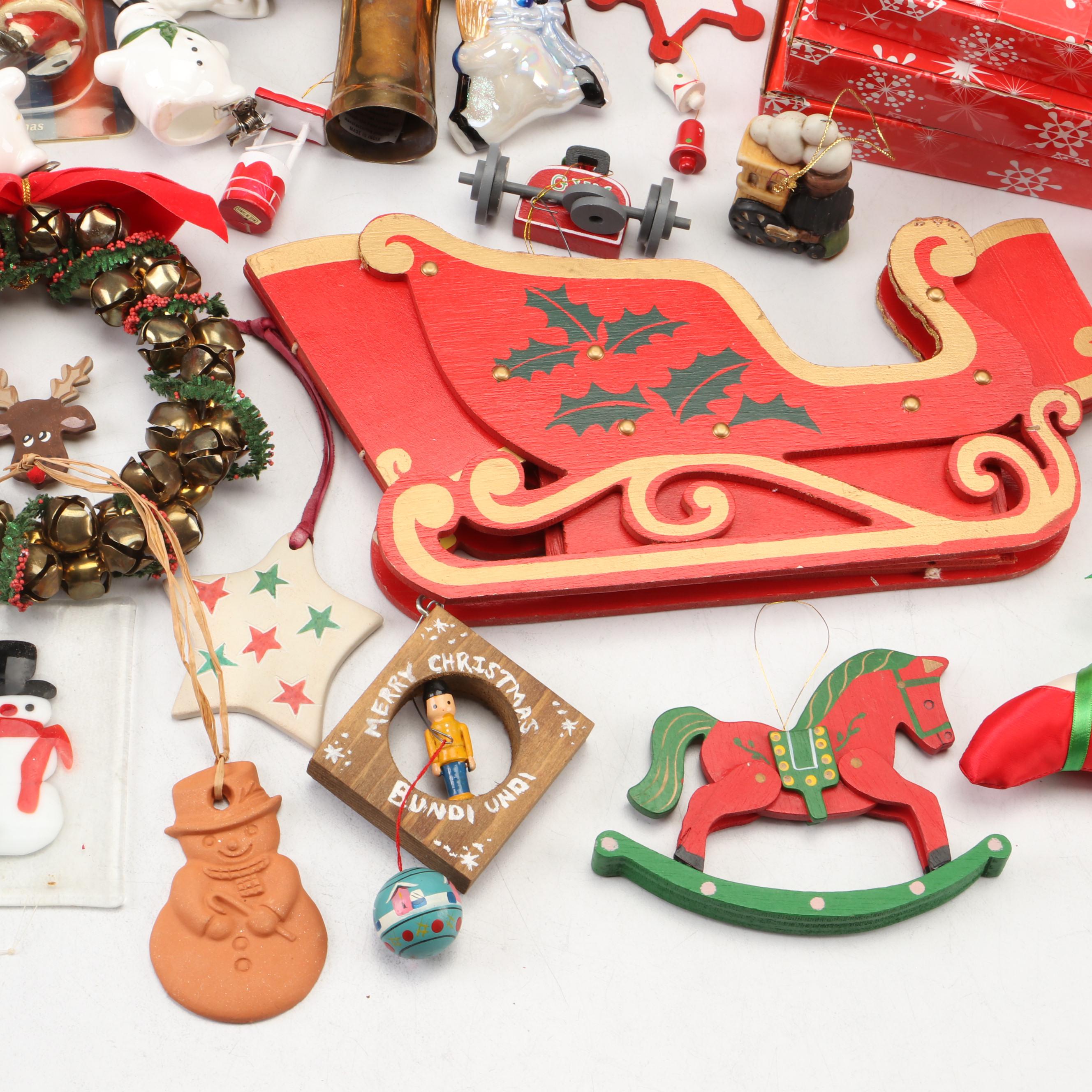 Metal Star Tree Topper with Wood and Other Christmas Ornaments and Décor