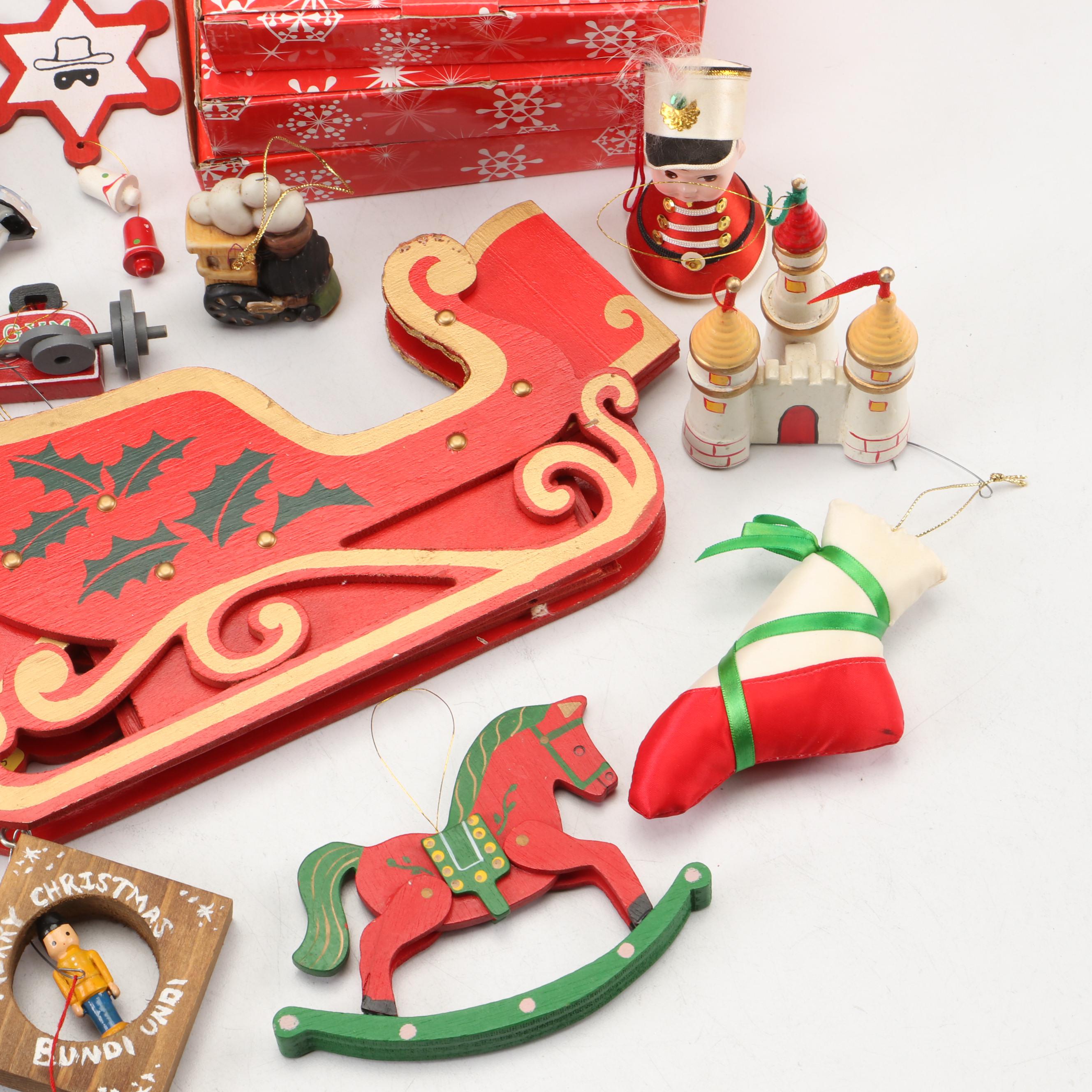 Metal Star Tree Topper with Wood and Other Christmas Ornaments and Décor