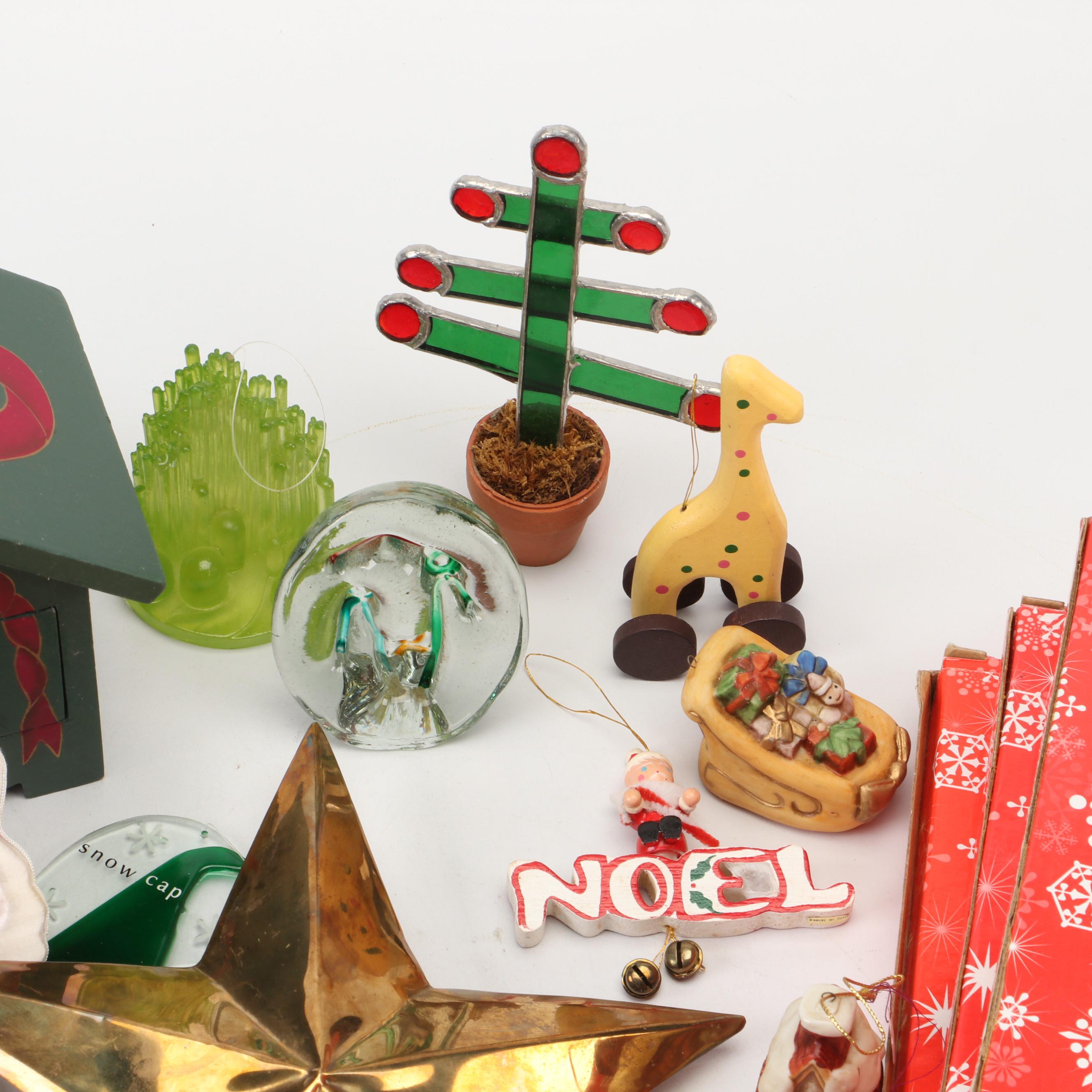 Metal Star Tree Topper with Wood and Other Christmas Ornaments and Décor