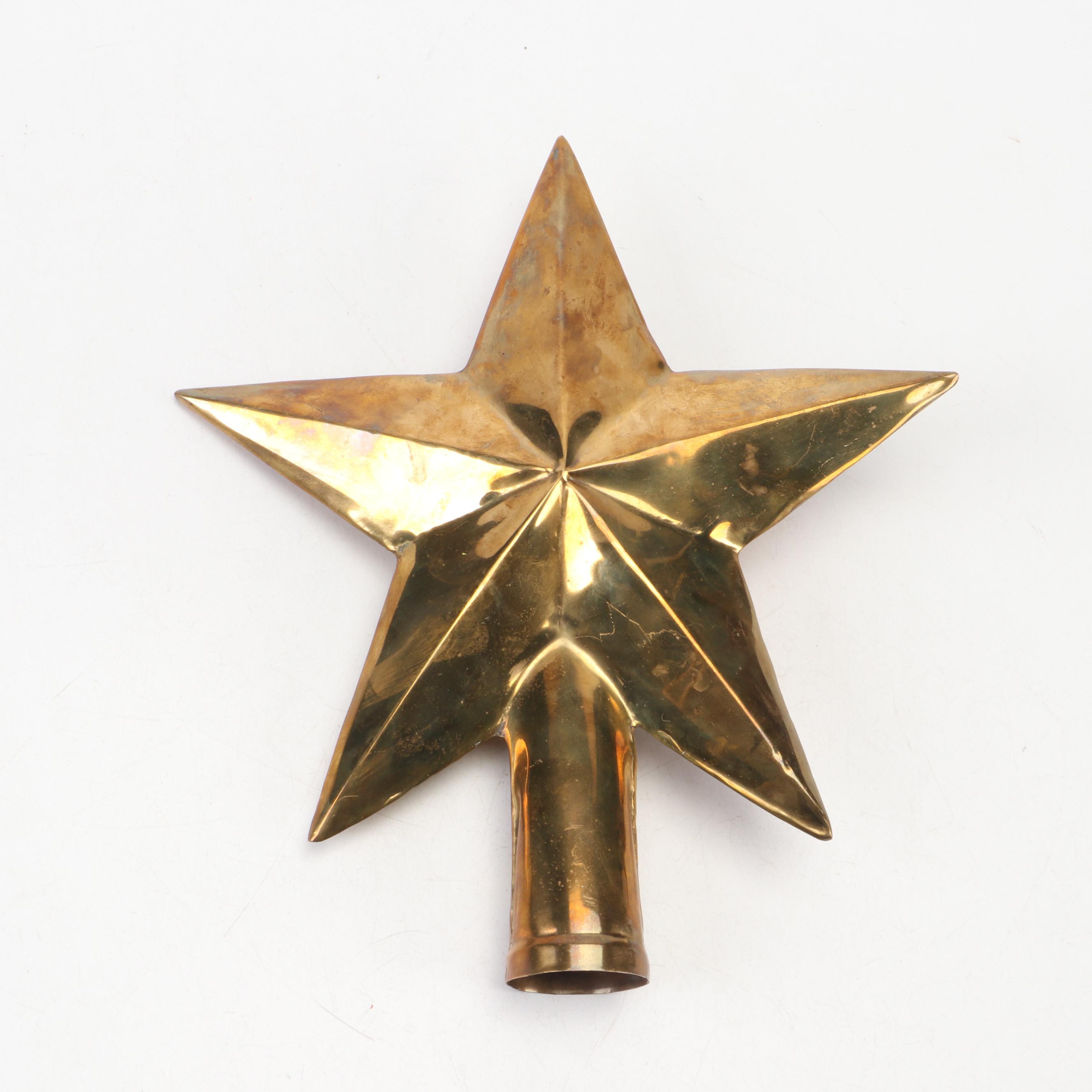 Metal Star Tree Topper with Wood and Other Christmas Ornaments and Décor