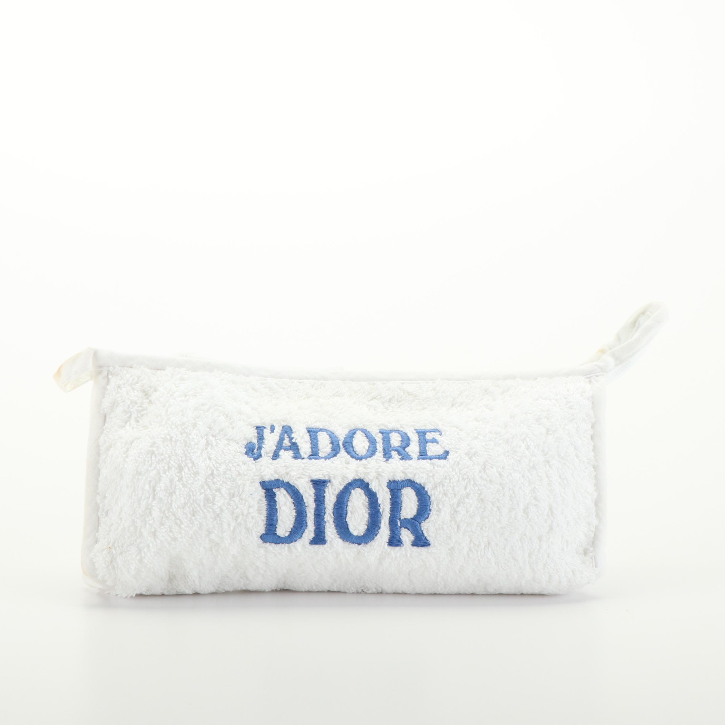 Christian Dior J'Adore Dior White Terry Cloth Pouch Makeup Bag