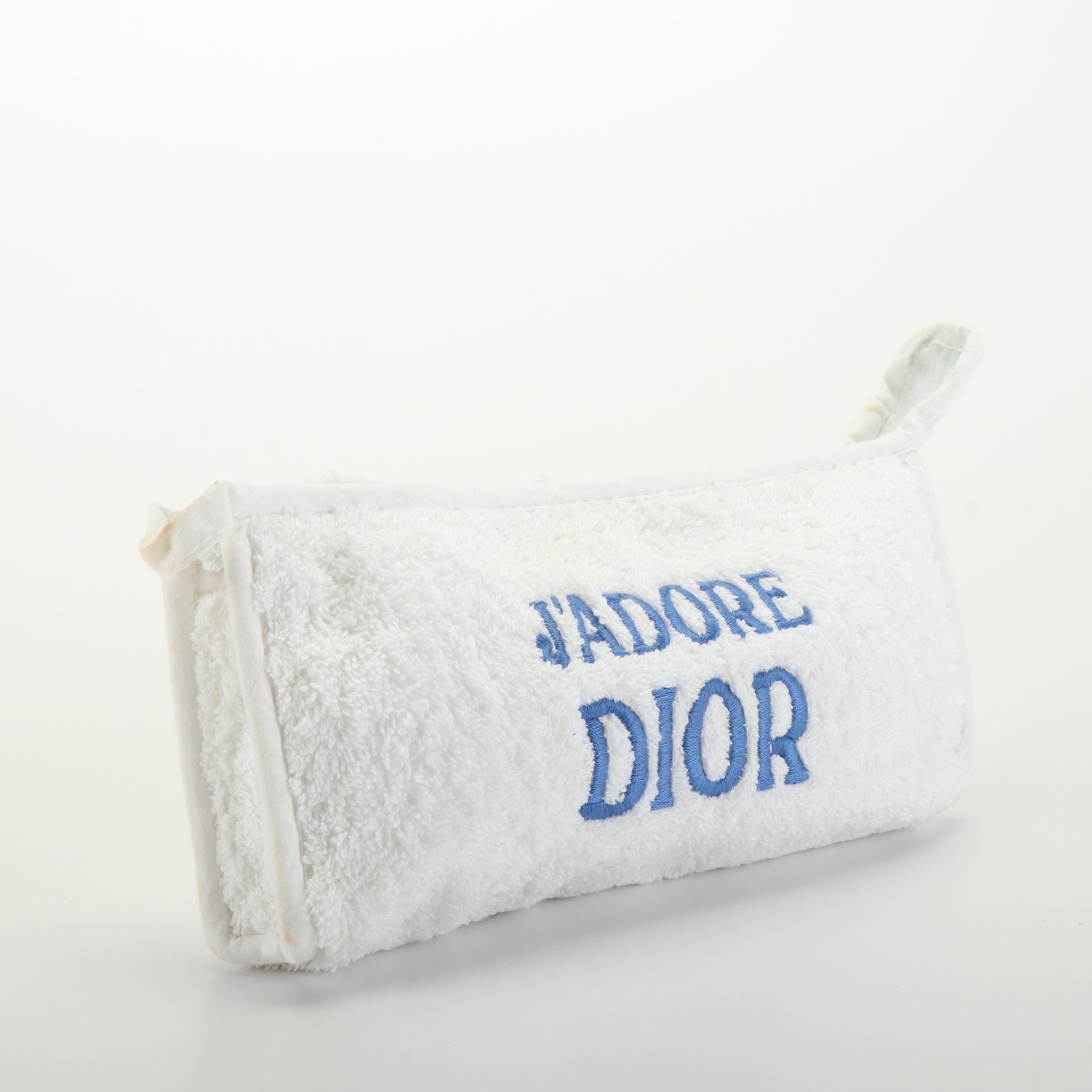 Christian Dior J'Adore Dior White Terry Cloth Pouch Makeup Bag