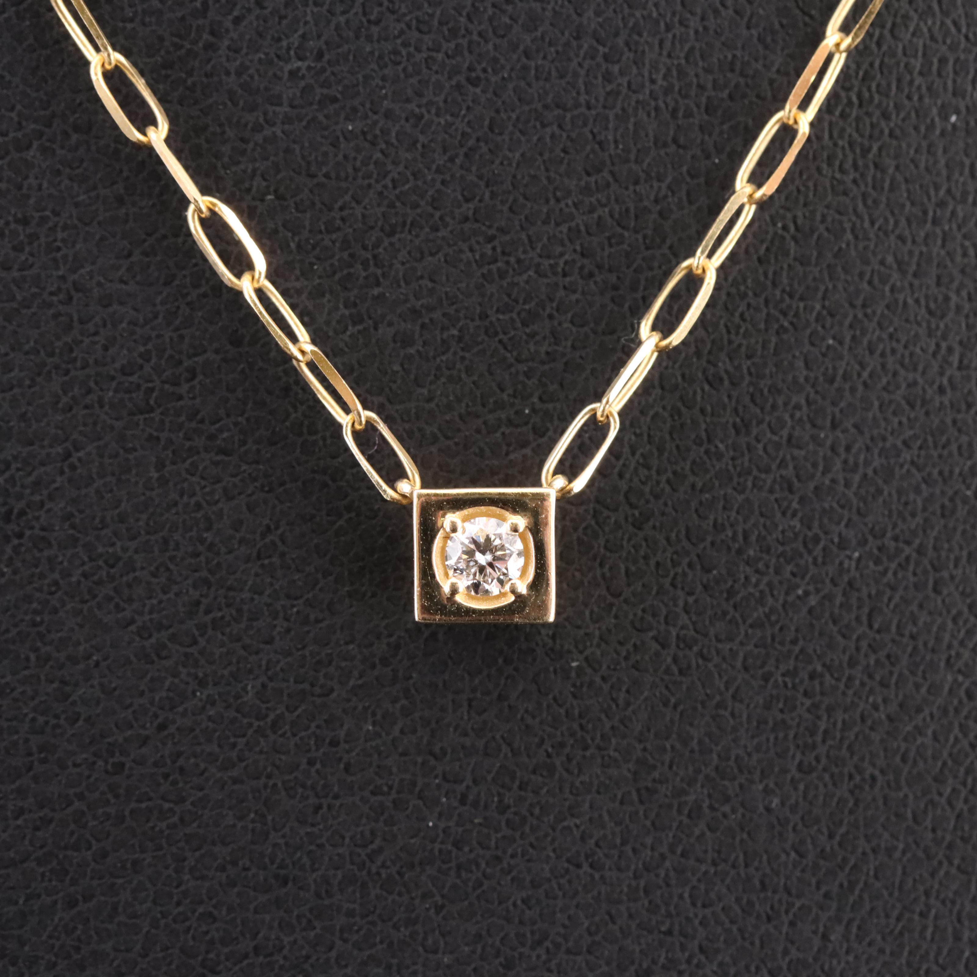 14K 0.07 CT Diamond Solitaire Cable Chain Necklace