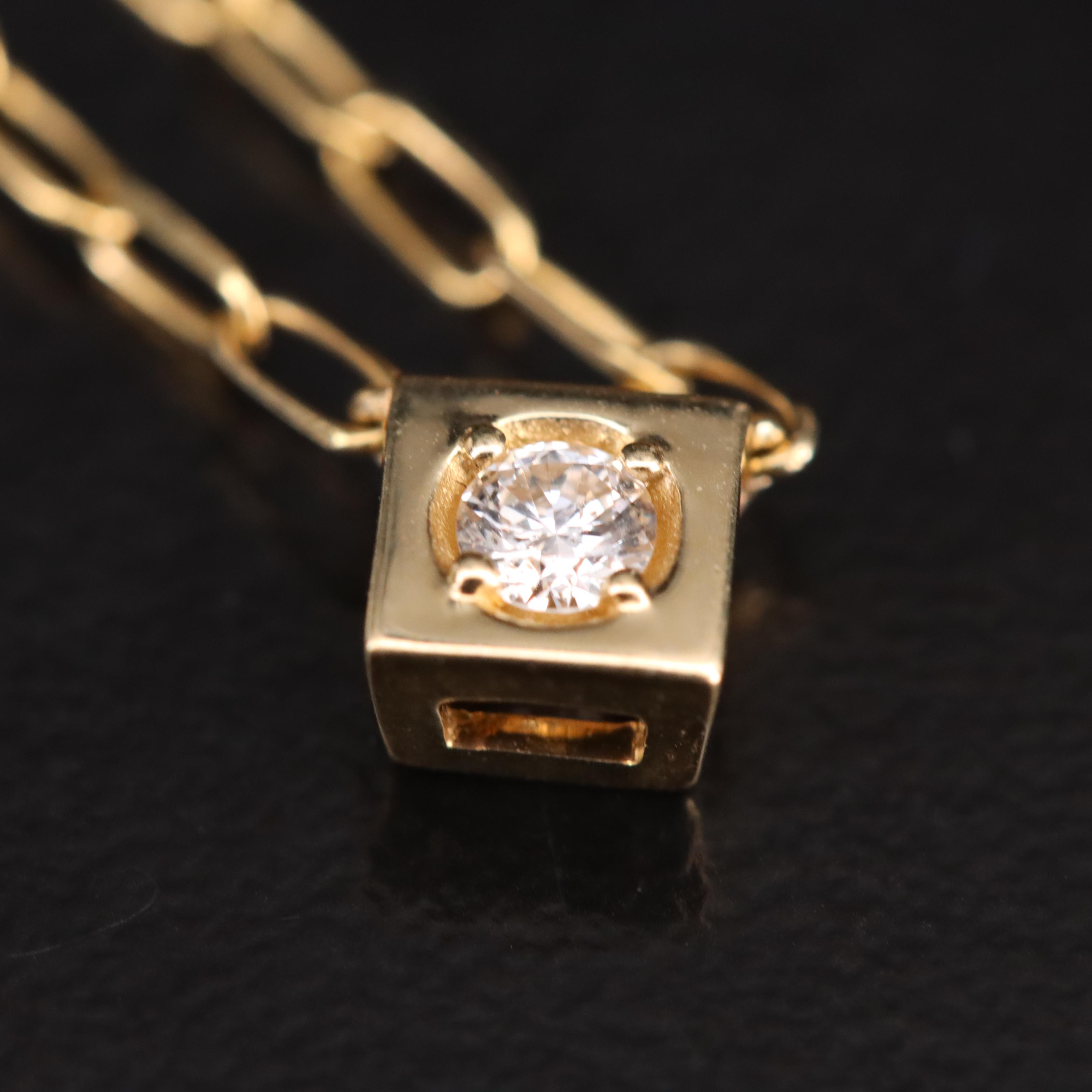 14K 0.07 CT Diamond Solitaire Cable Chain Necklace