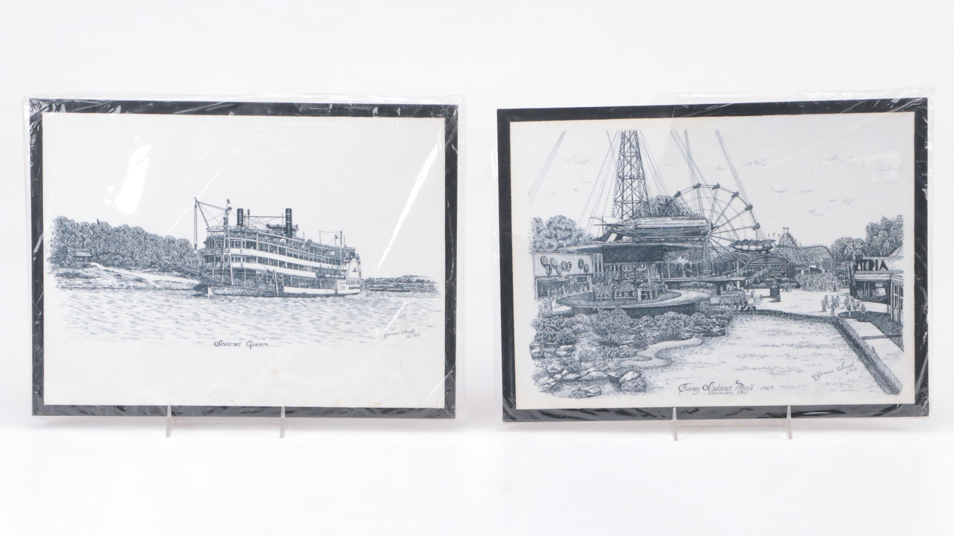 Wooden Steamboat Model with Coney Island Prints