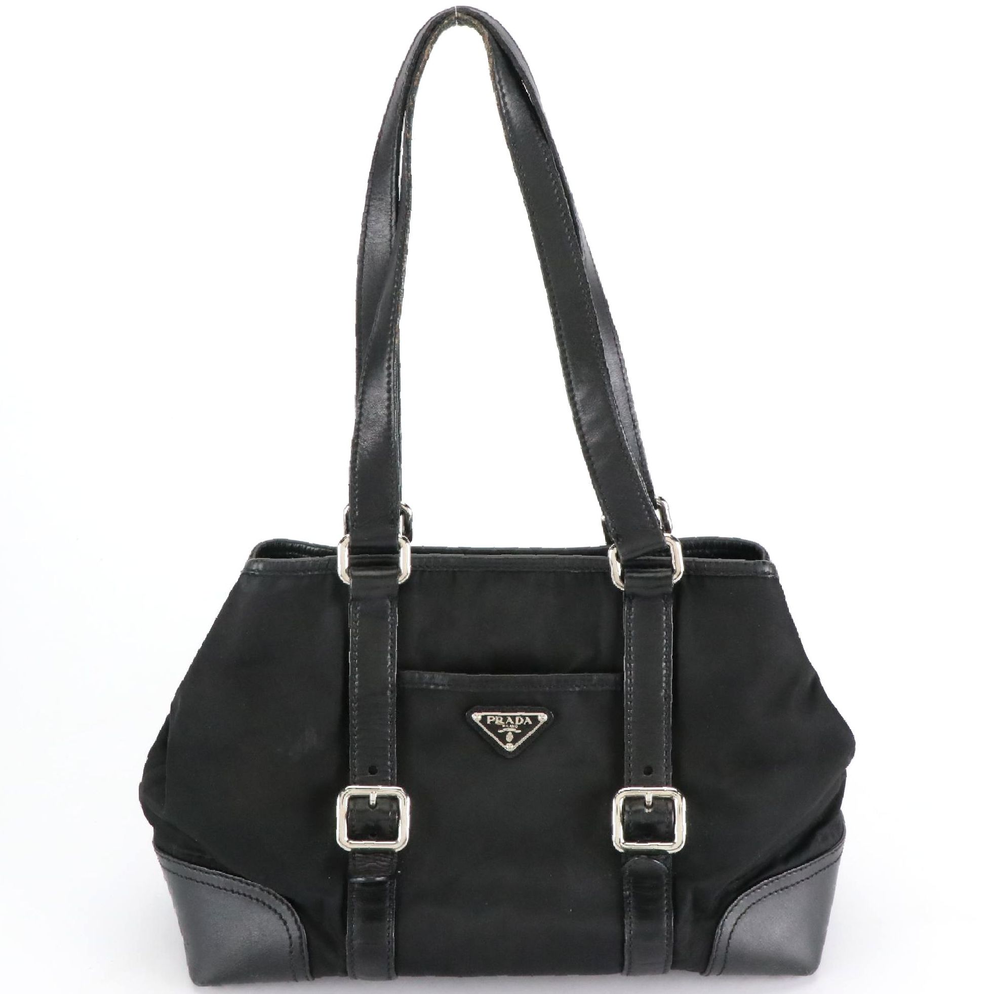 Prada Shoulder Bag in Black Tessuto Nylon and Leather Trim