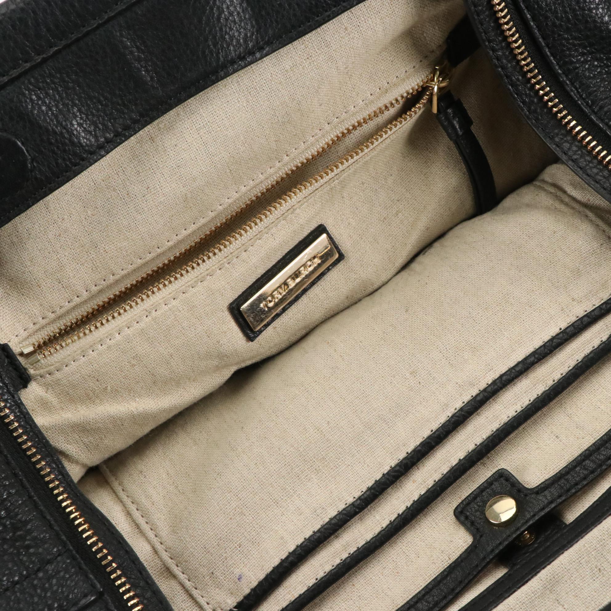 Tory Burch Half Moon Satchel in Black Grained Leather