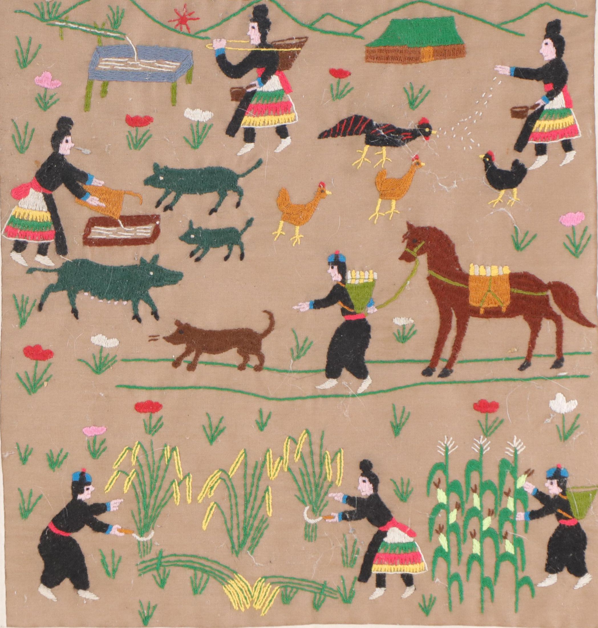 Handmade Hmong Embroidered Story Cloth, Late 20th Century