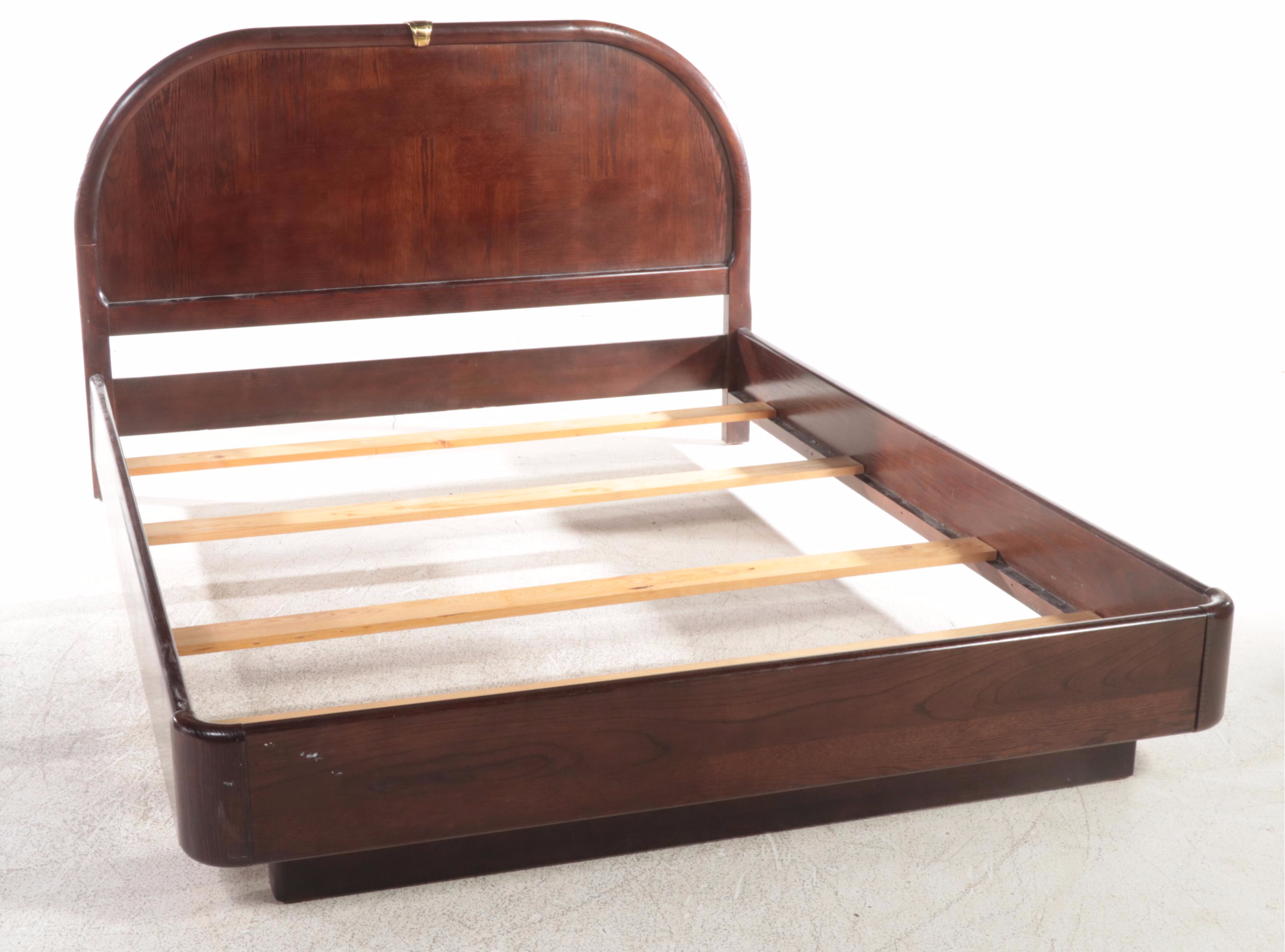 Century Furniture Art Deco Style Brass-Mounted Oak Queen Bed and Nightstand