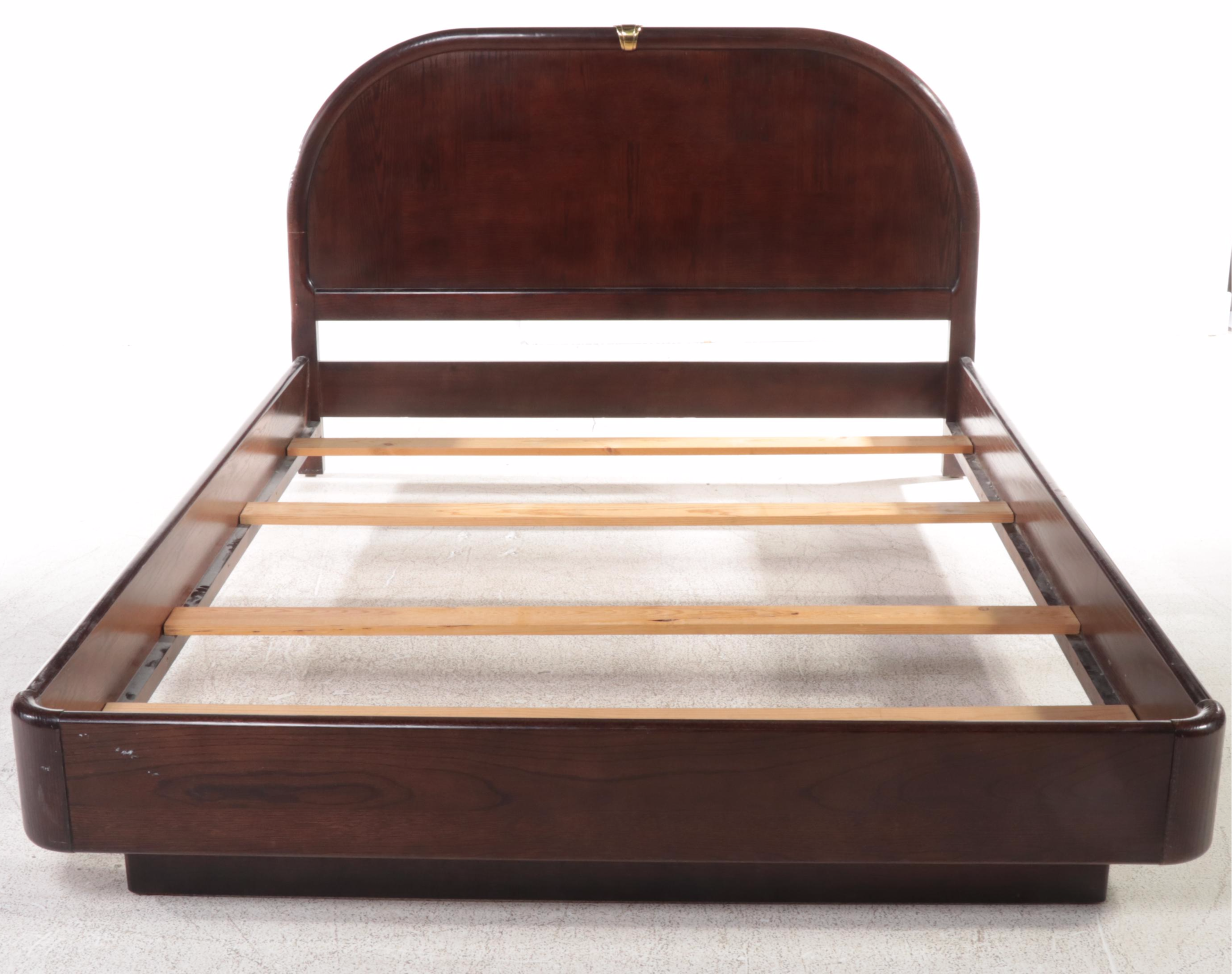 Century Furniture Art Deco Style Brass-Mounted Oak Queen Bed and Nightstand