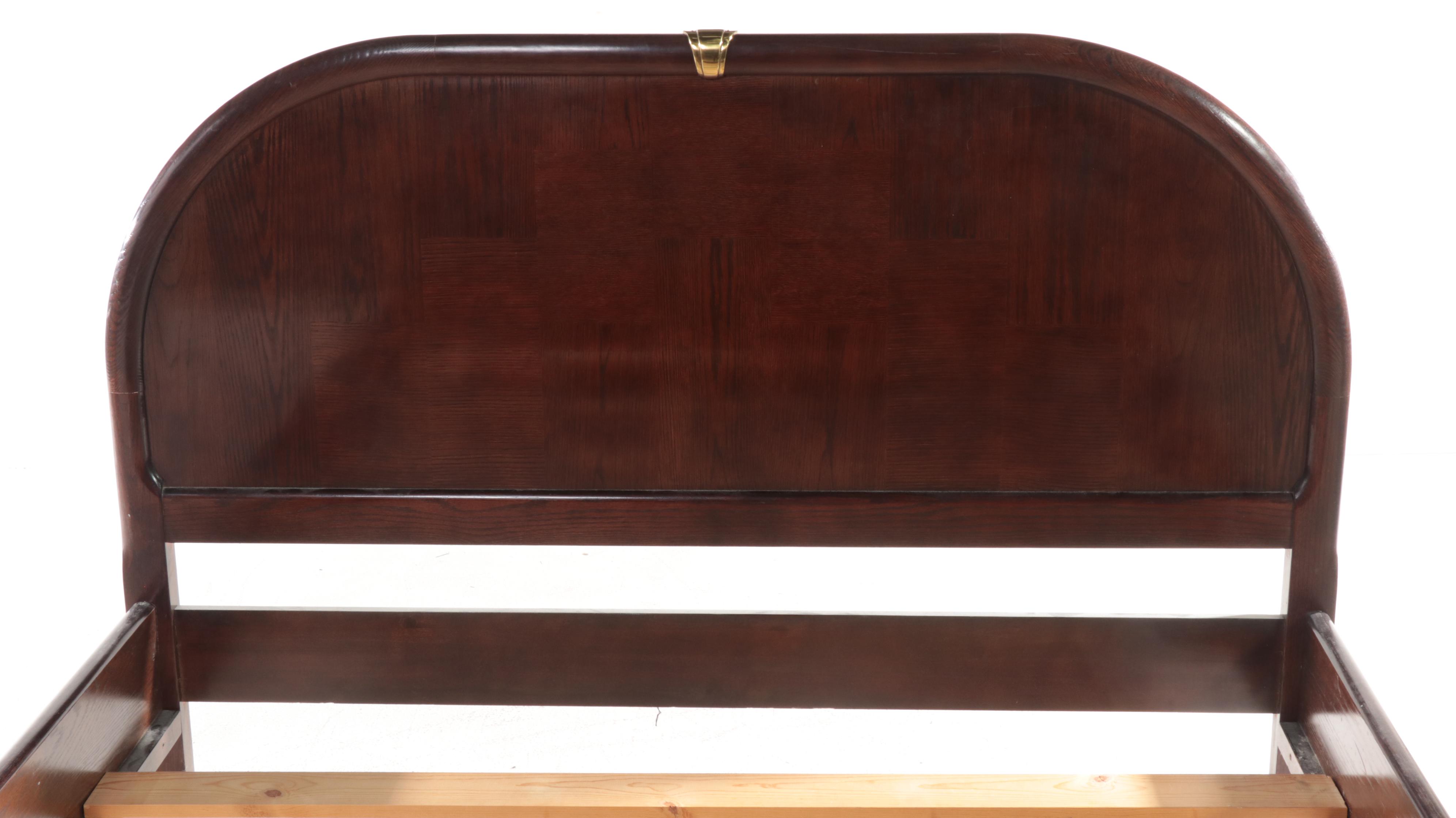 Century Furniture Art Deco Style Brass-Mounted Oak Queen Bed and Nightstand