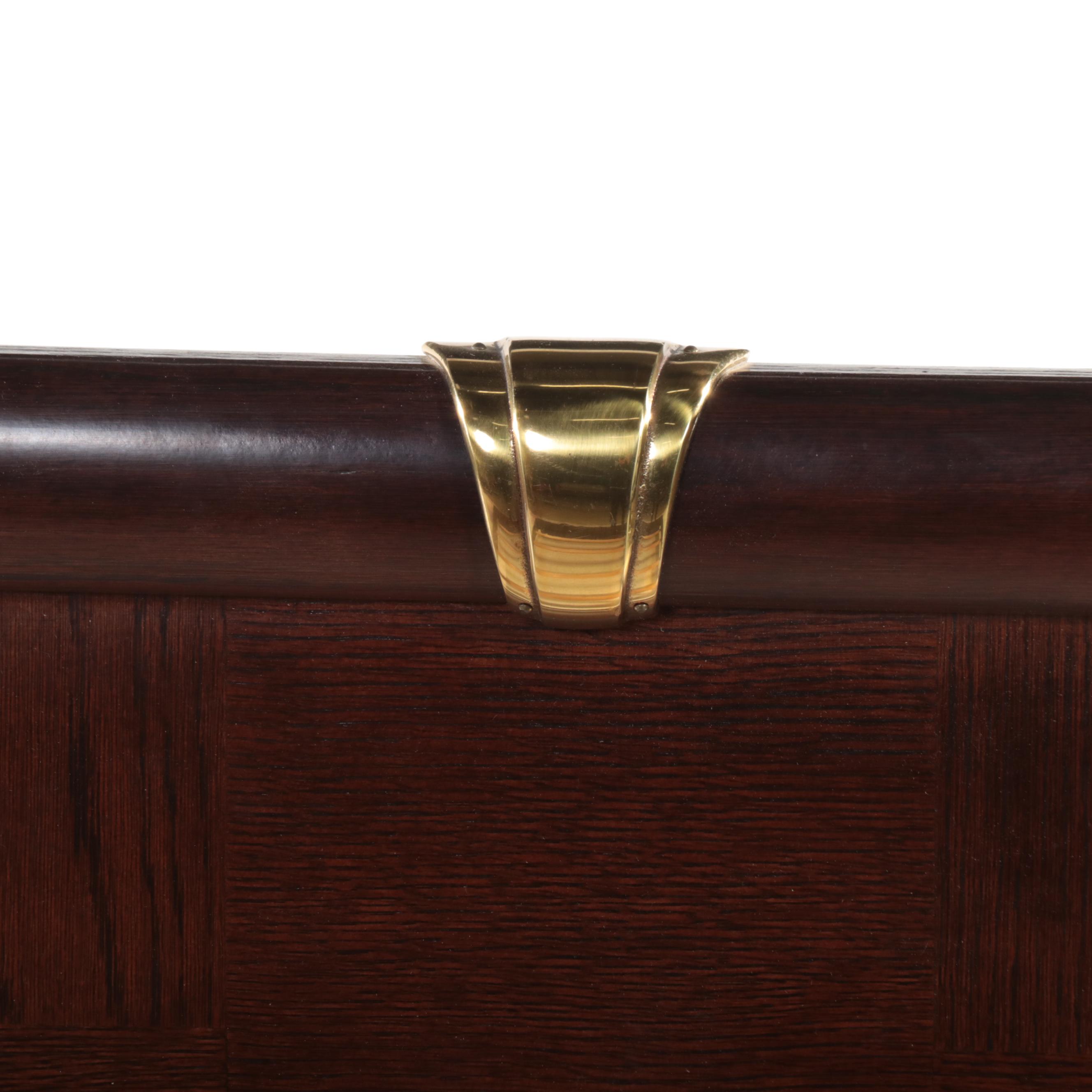 Century Furniture Art Deco Style Brass-Mounted Oak Queen Bed and Nightstand