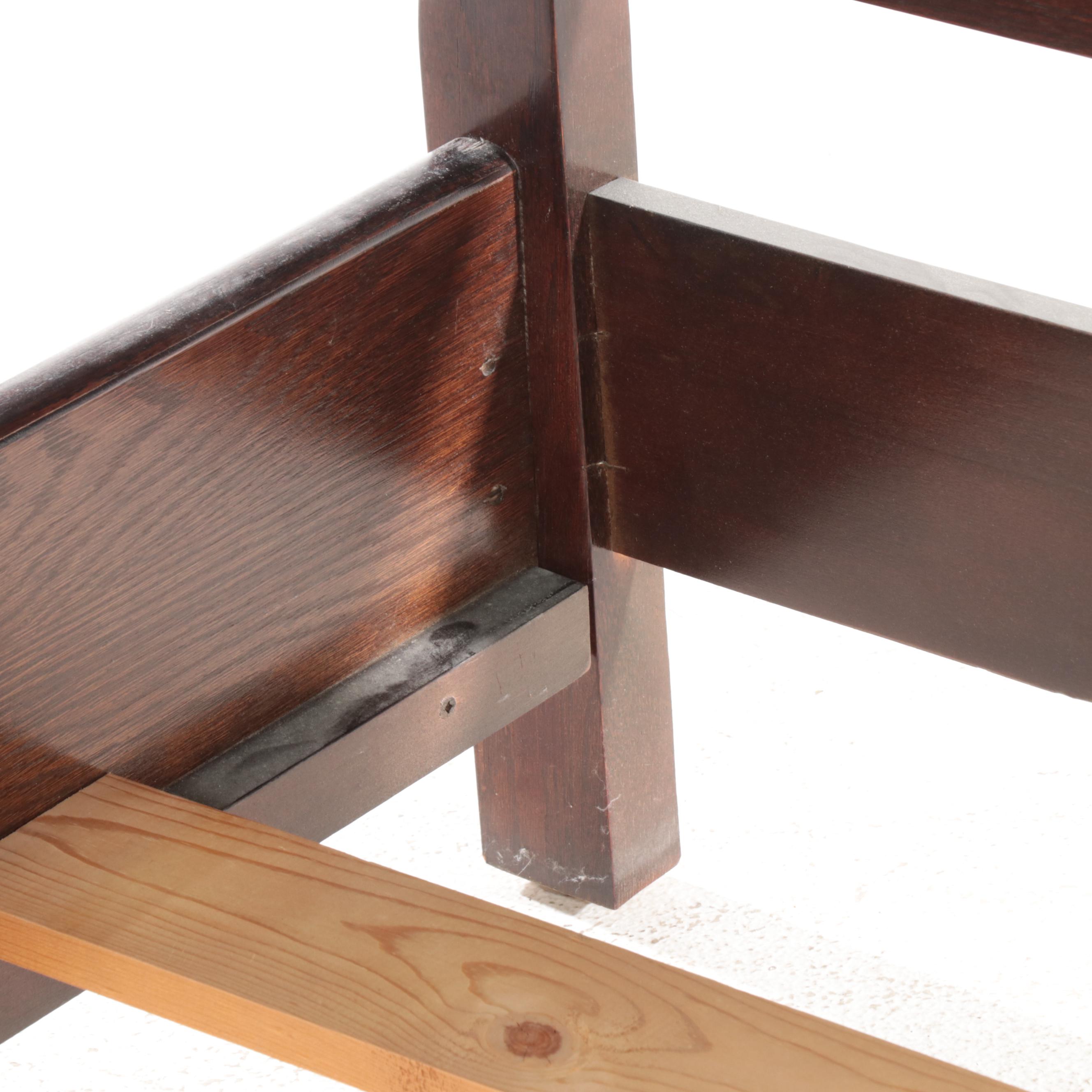 Century Furniture Art Deco Style Brass-Mounted Oak Queen Bed and Nightstand