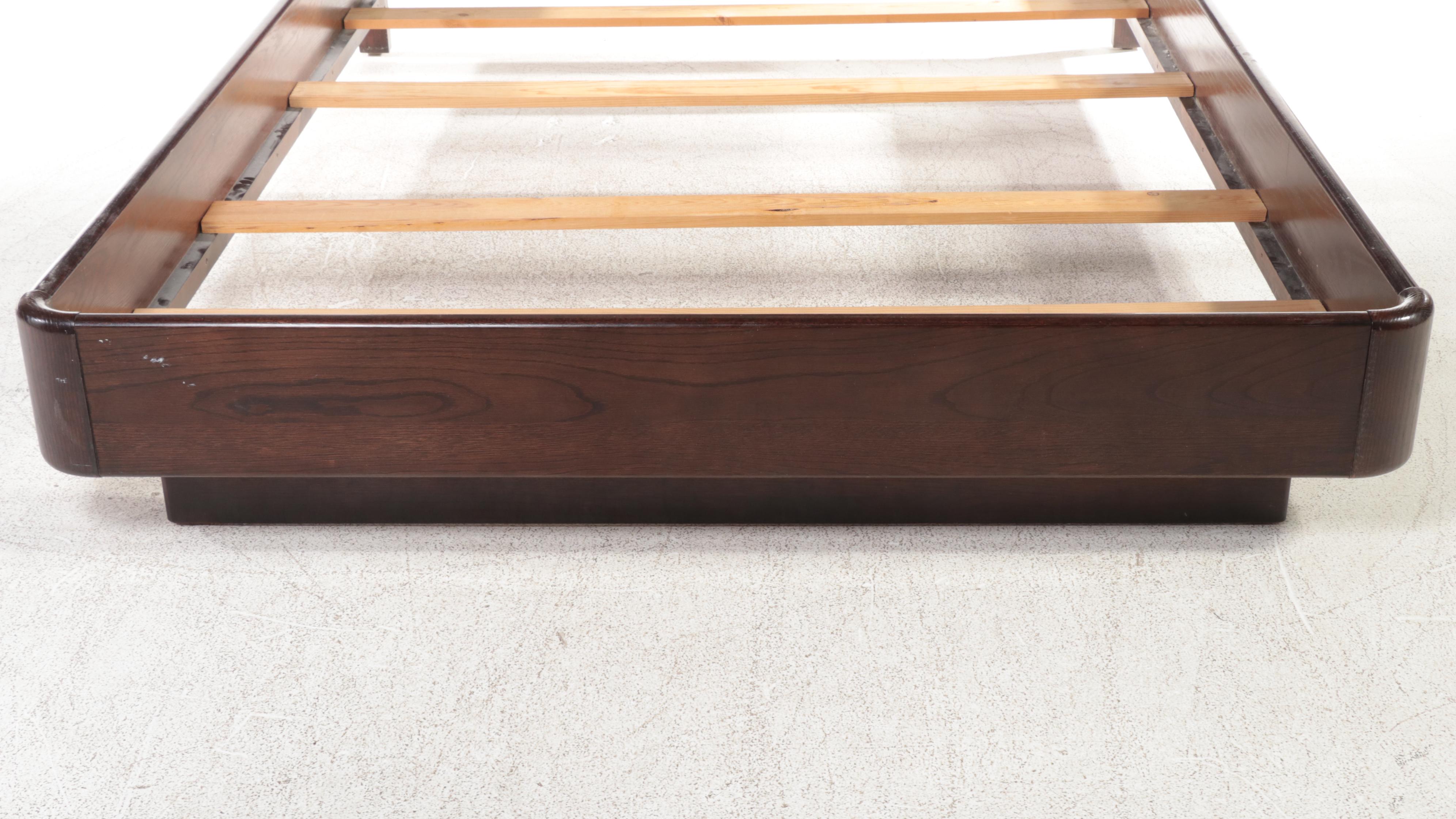 Century Furniture Art Deco Style Brass-Mounted Oak Queen Bed and Nightstand