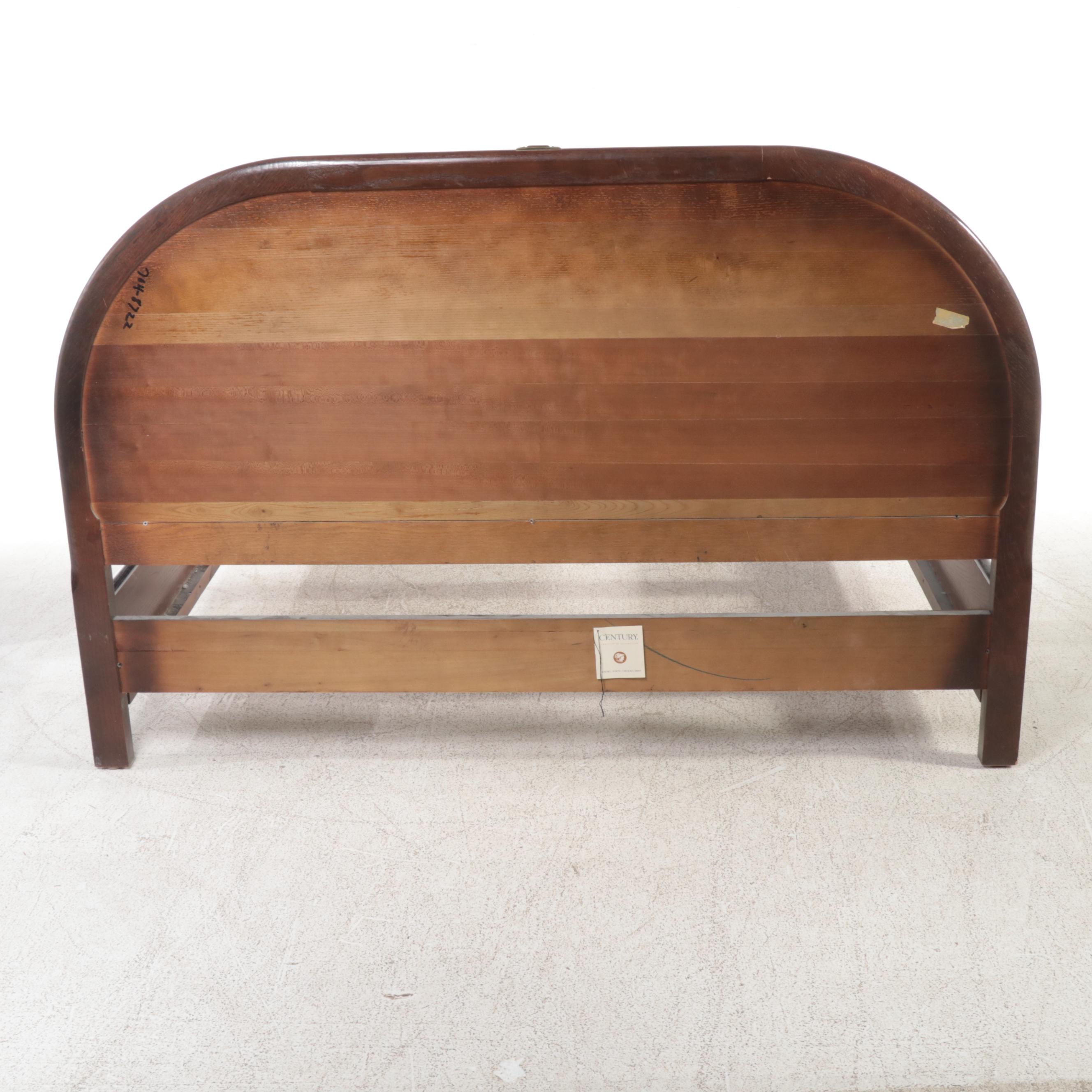 Century Furniture Art Deco Style Brass-Mounted Oak Queen Bed and Nightstand