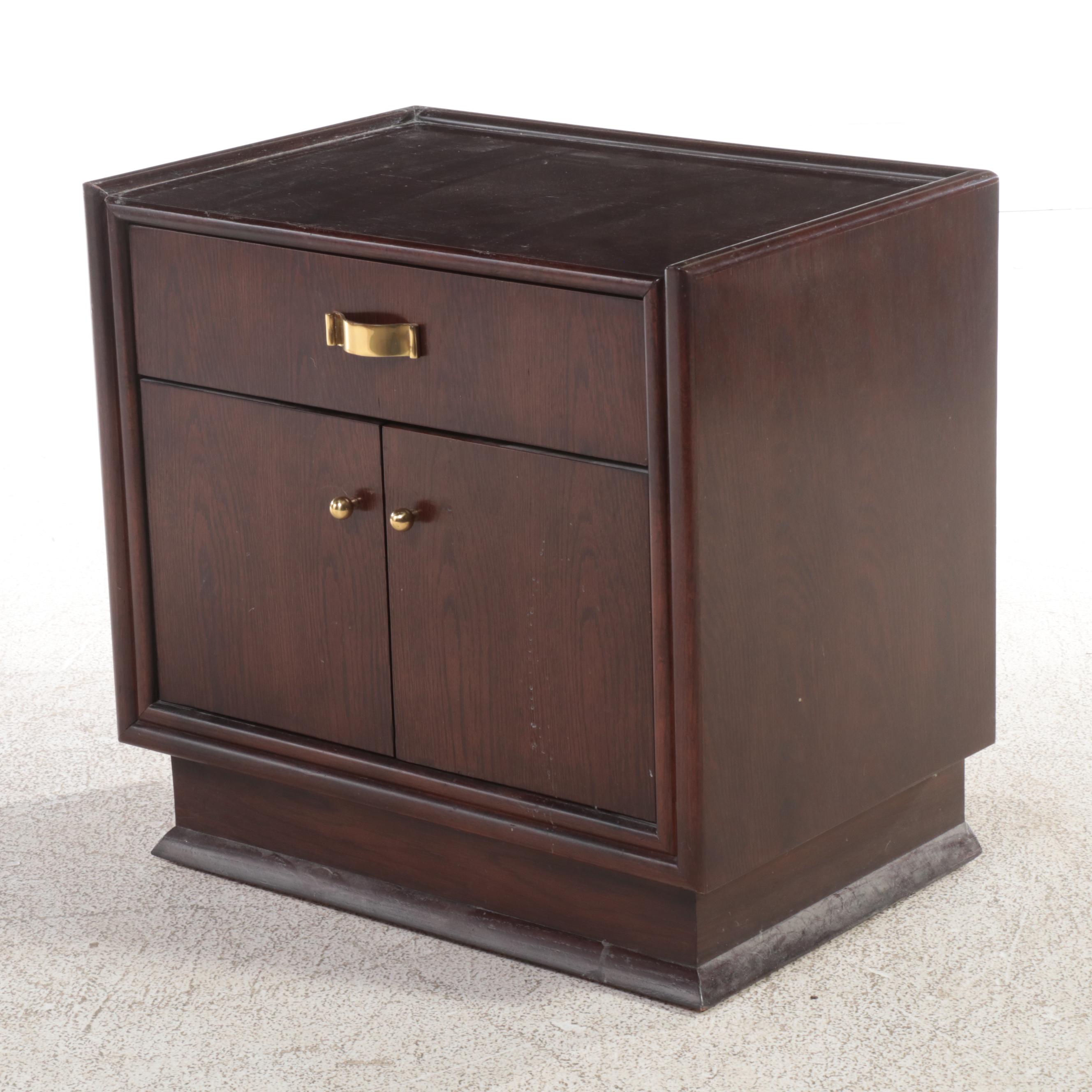 Century Furniture Art Deco Style Brass-Mounted Oak Queen Bed and Nightstand