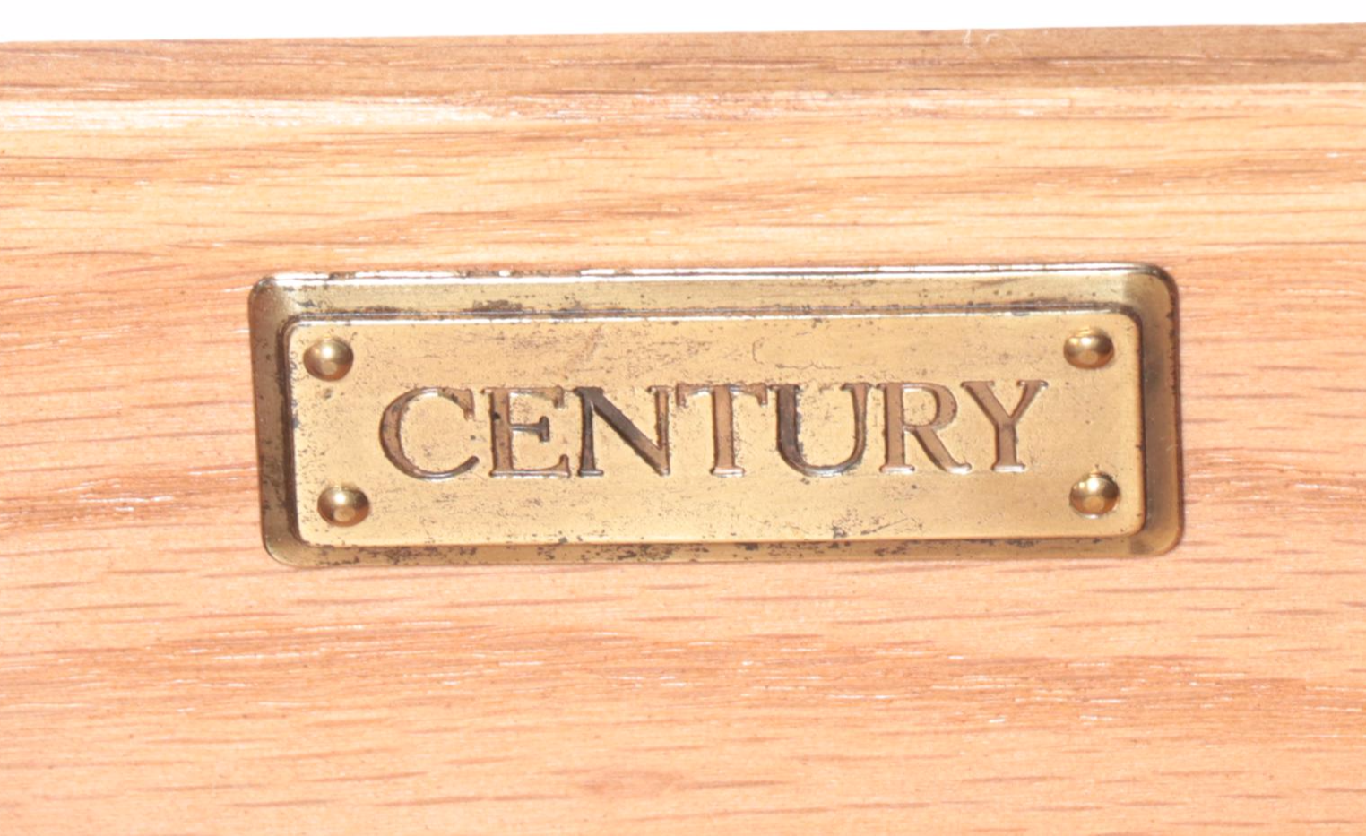 Century Furniture Art Deco Style Brass-Mounted Oak Queen Bed and Nightstand