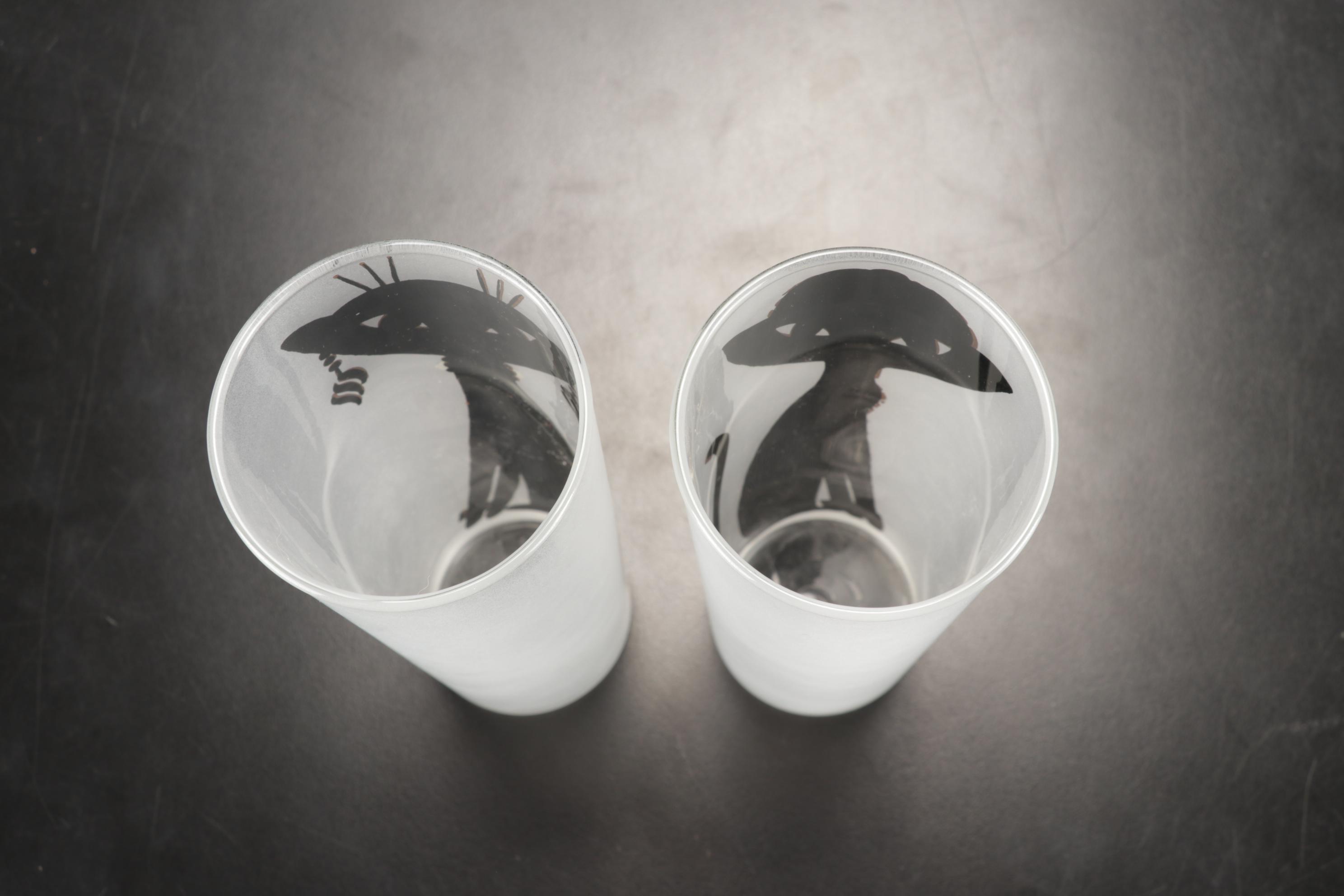 Libbey "Kit Kat Cool Cat" Maida Armour Tall Collins Glasses With Jewel Accents