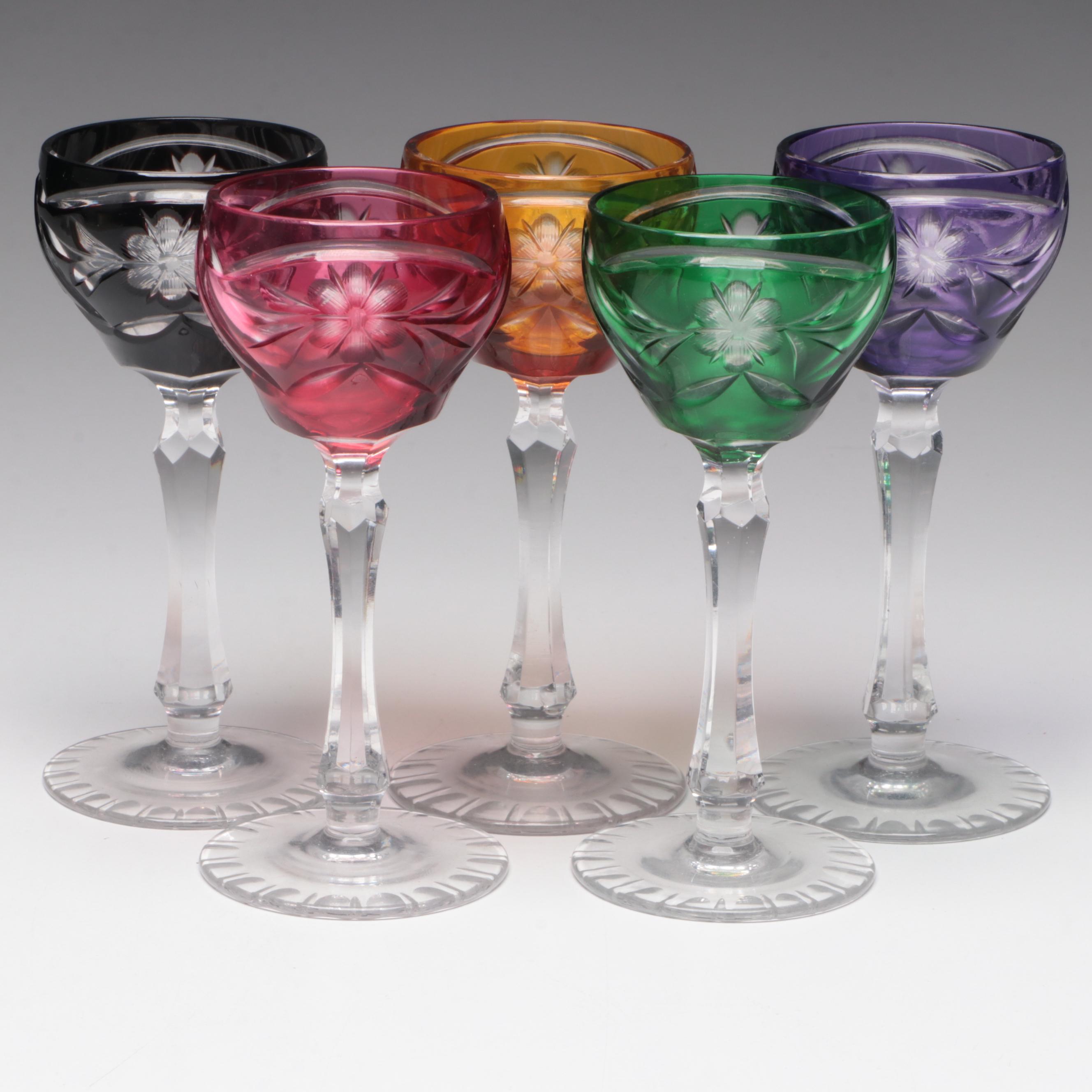 Multicolored Bohemian Style Cut to Clear Cordial Glasses EBTH