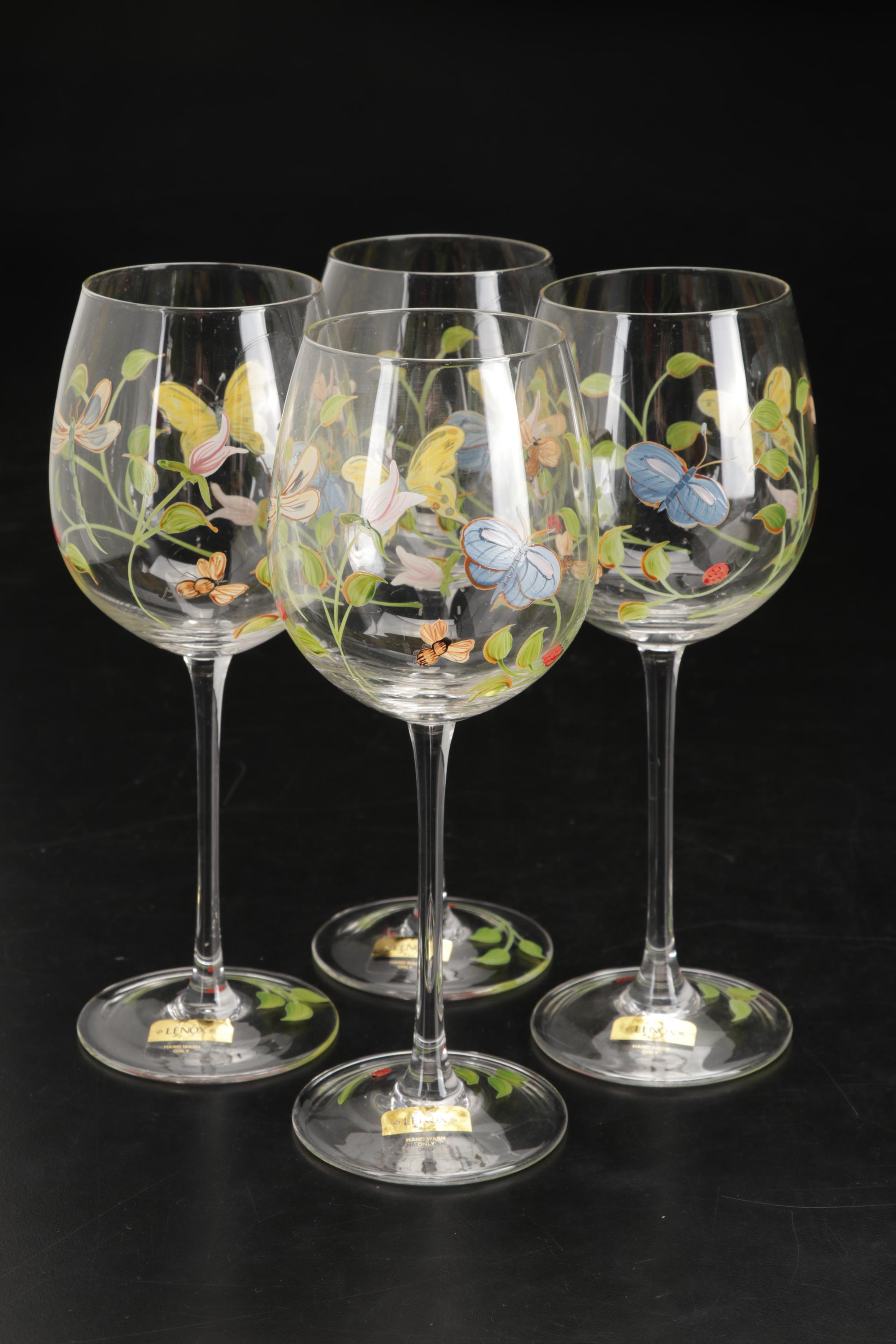 Lenox "Butterfly Meadow" Wine Glasses with Suspended Decanter and Pitcher