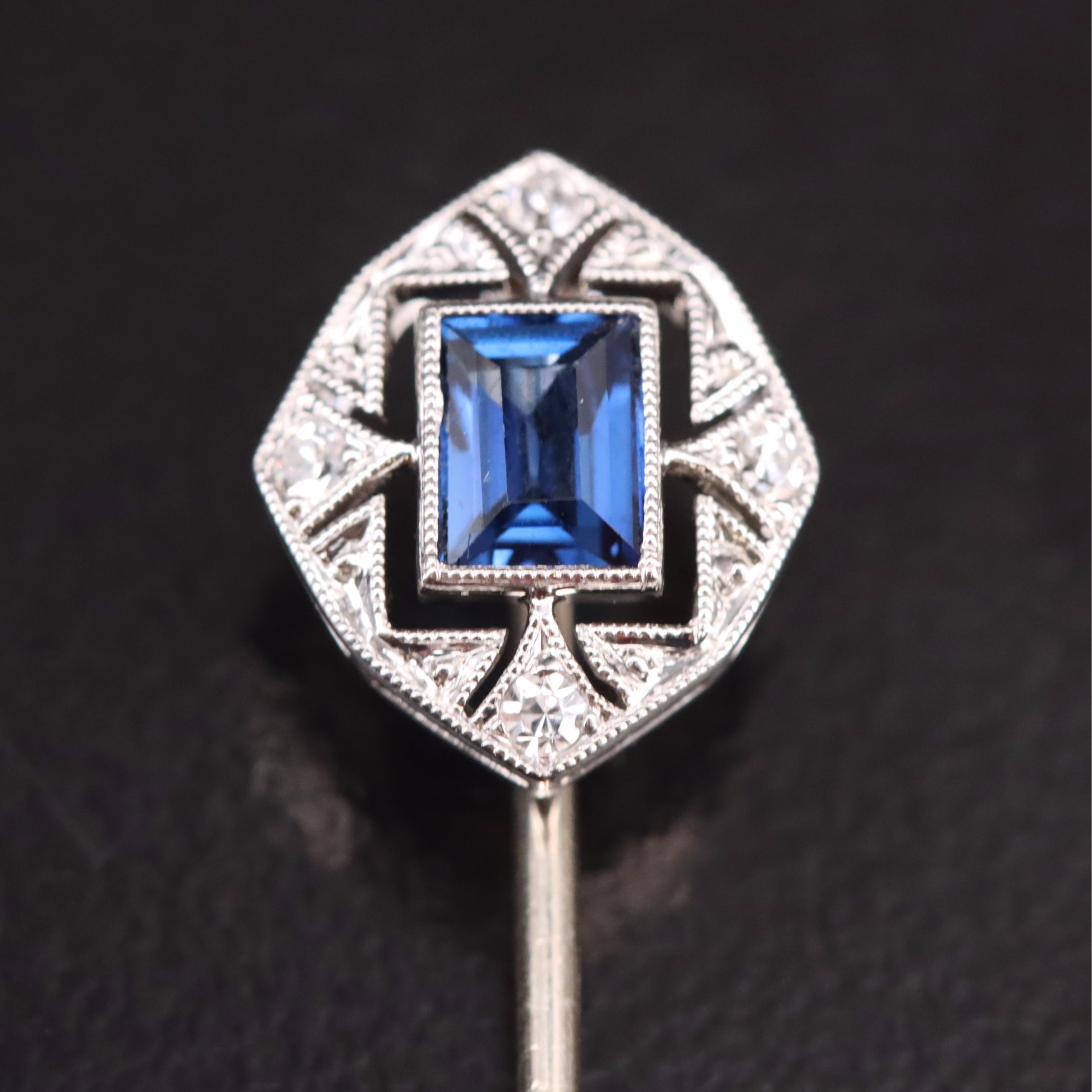 Platinum and 14K Sapphire and Diamond Stick Pin