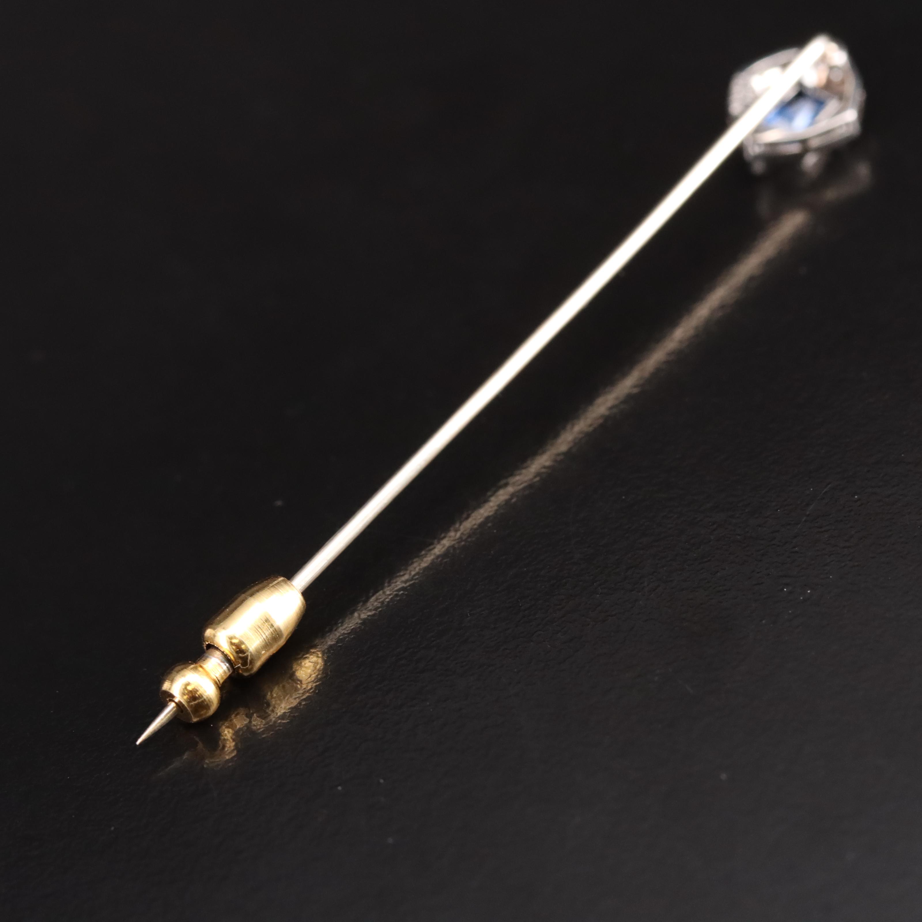 Platinum and 14K Sapphire and Diamond Stick Pin