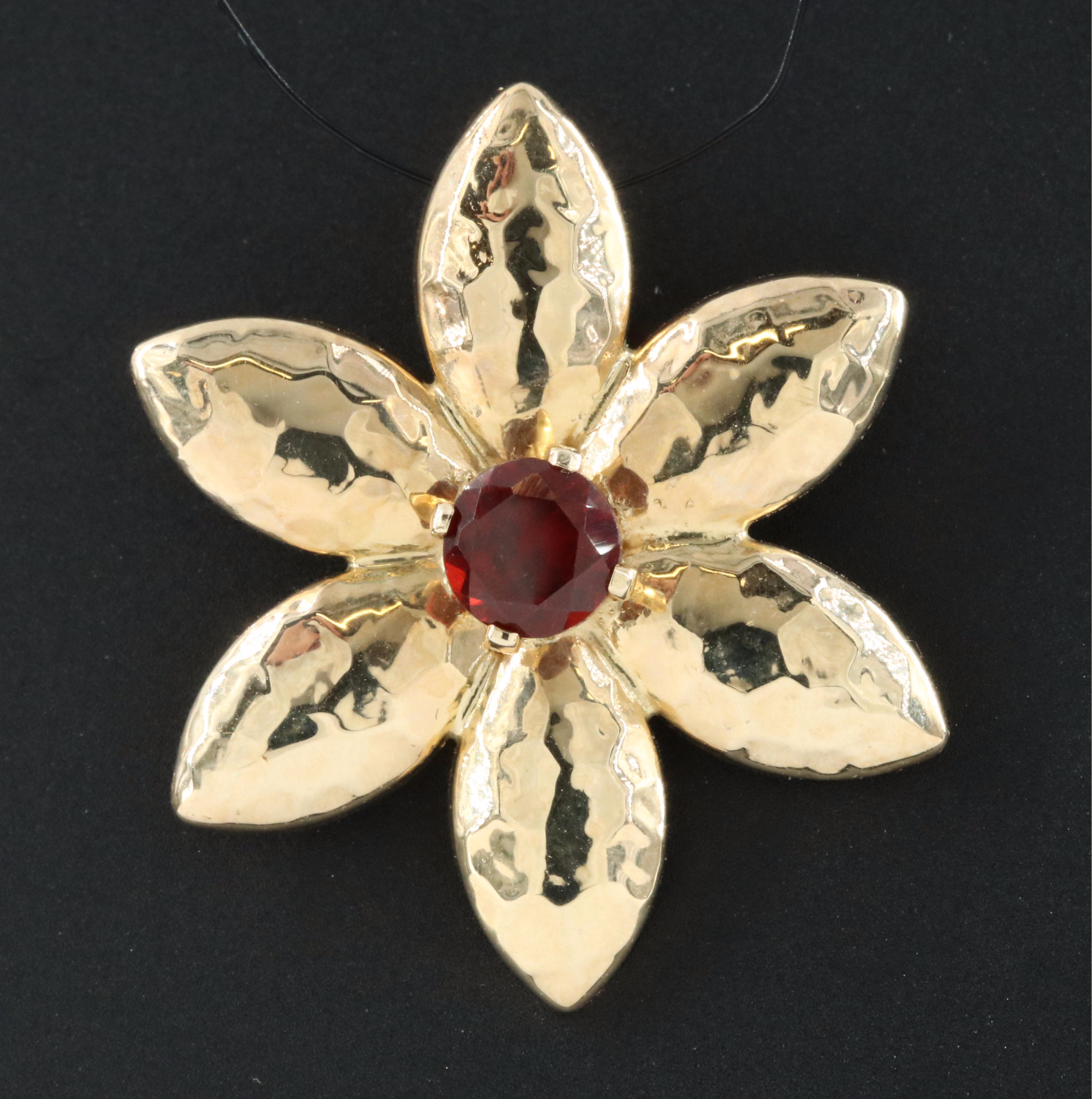 14K Garnet Flower Pendant