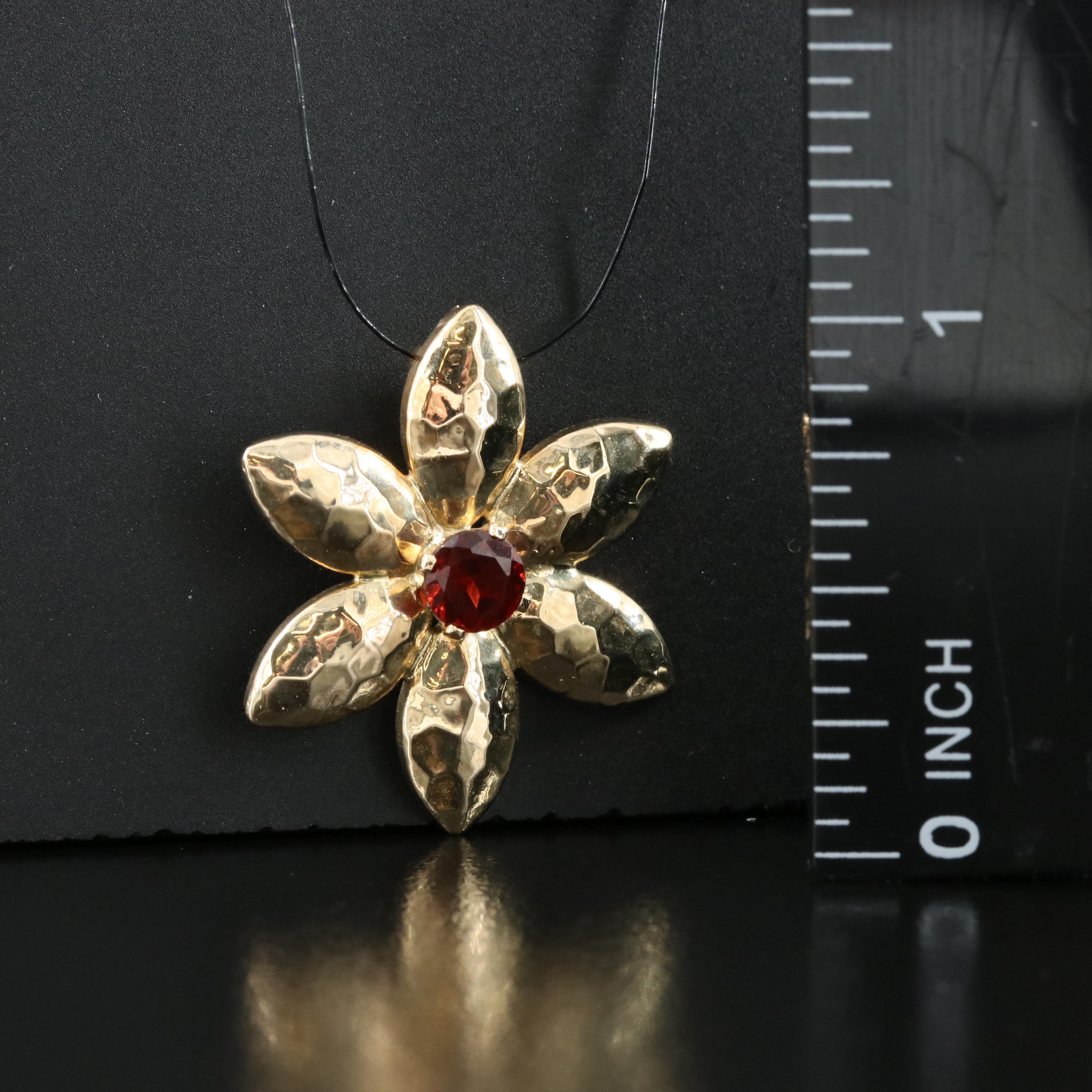 14K Garnet Flower Pendant