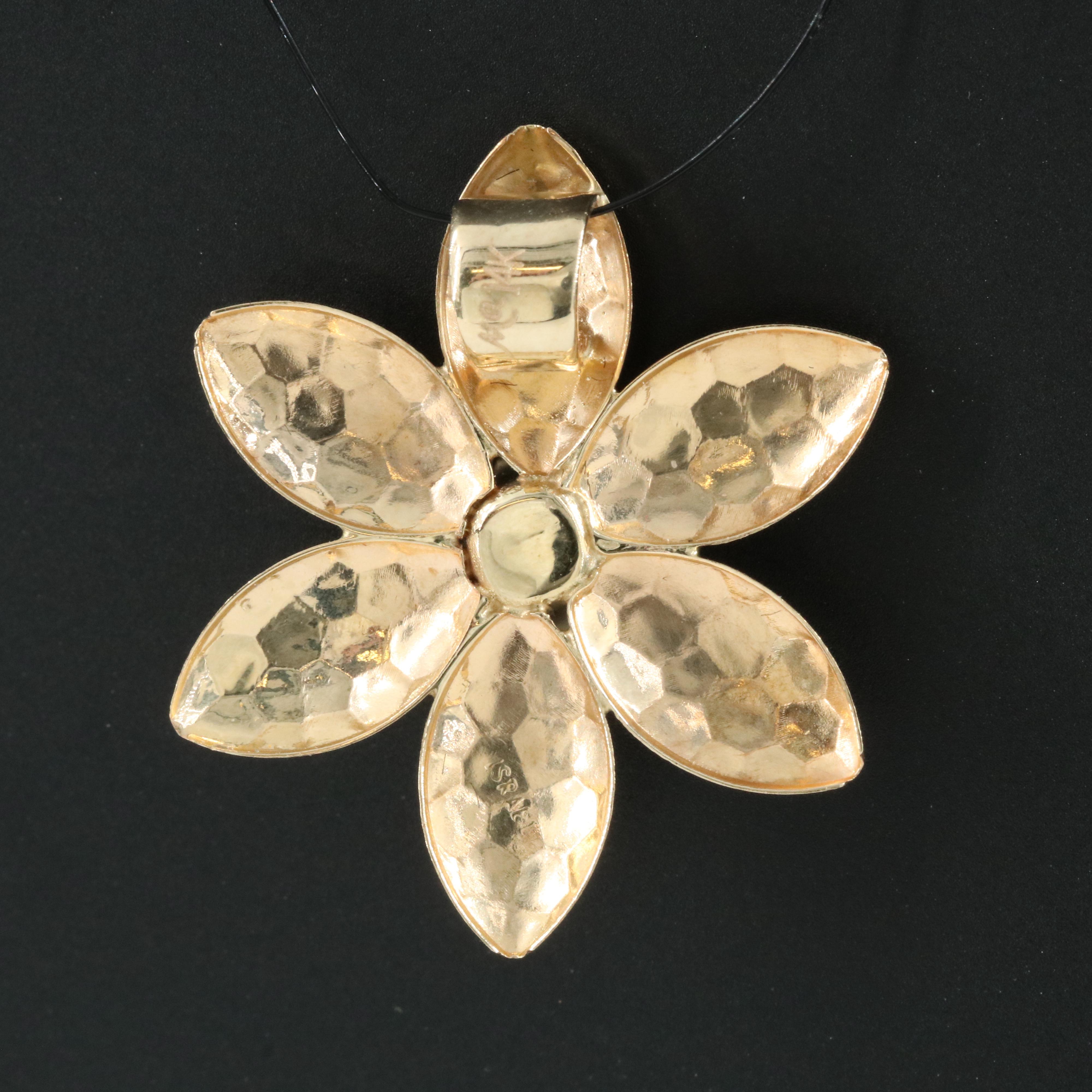 14K Garnet Flower Pendant