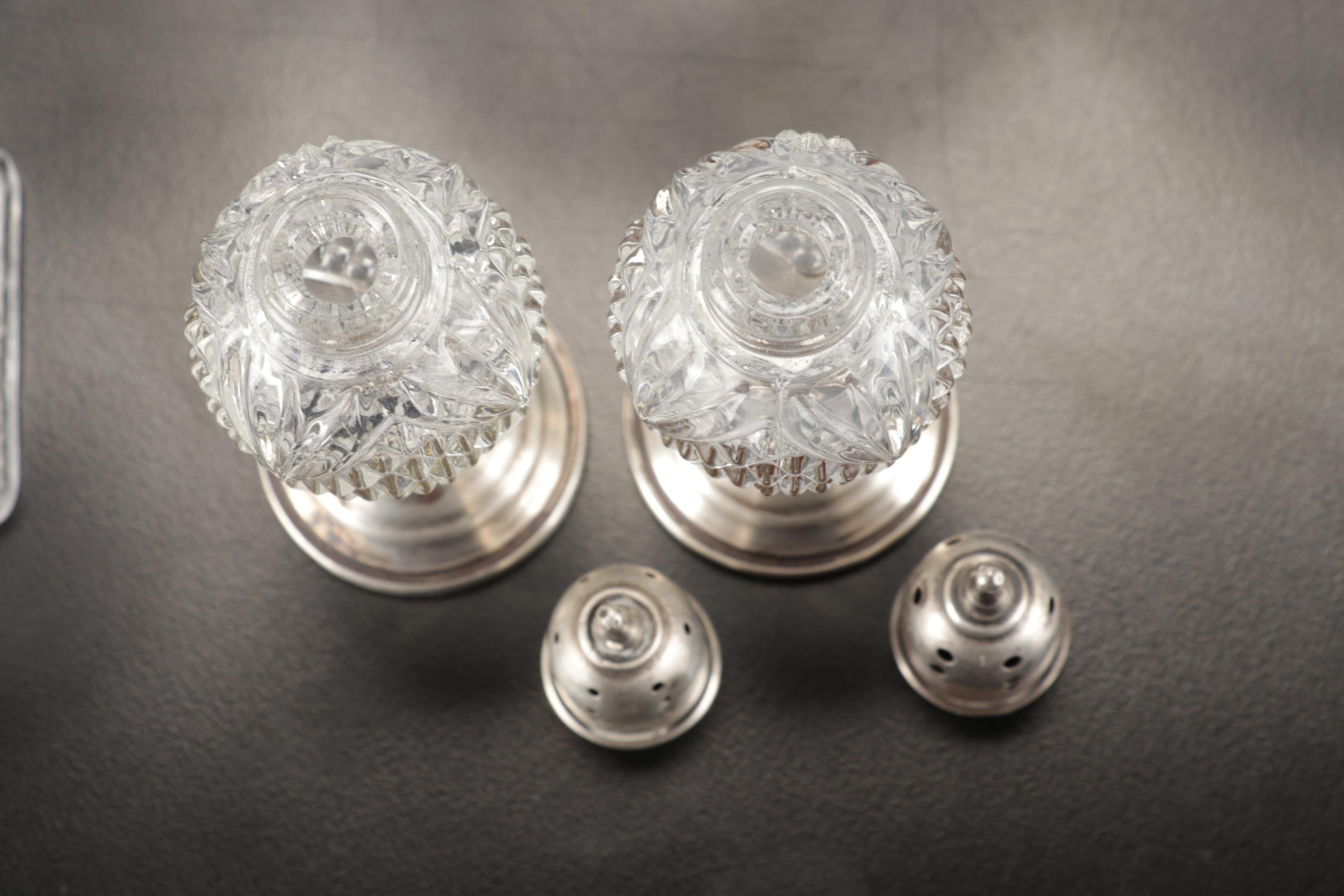 Imperial Glass "Cape Cod Clear" Stemware and Decanter with Sterling Shakers