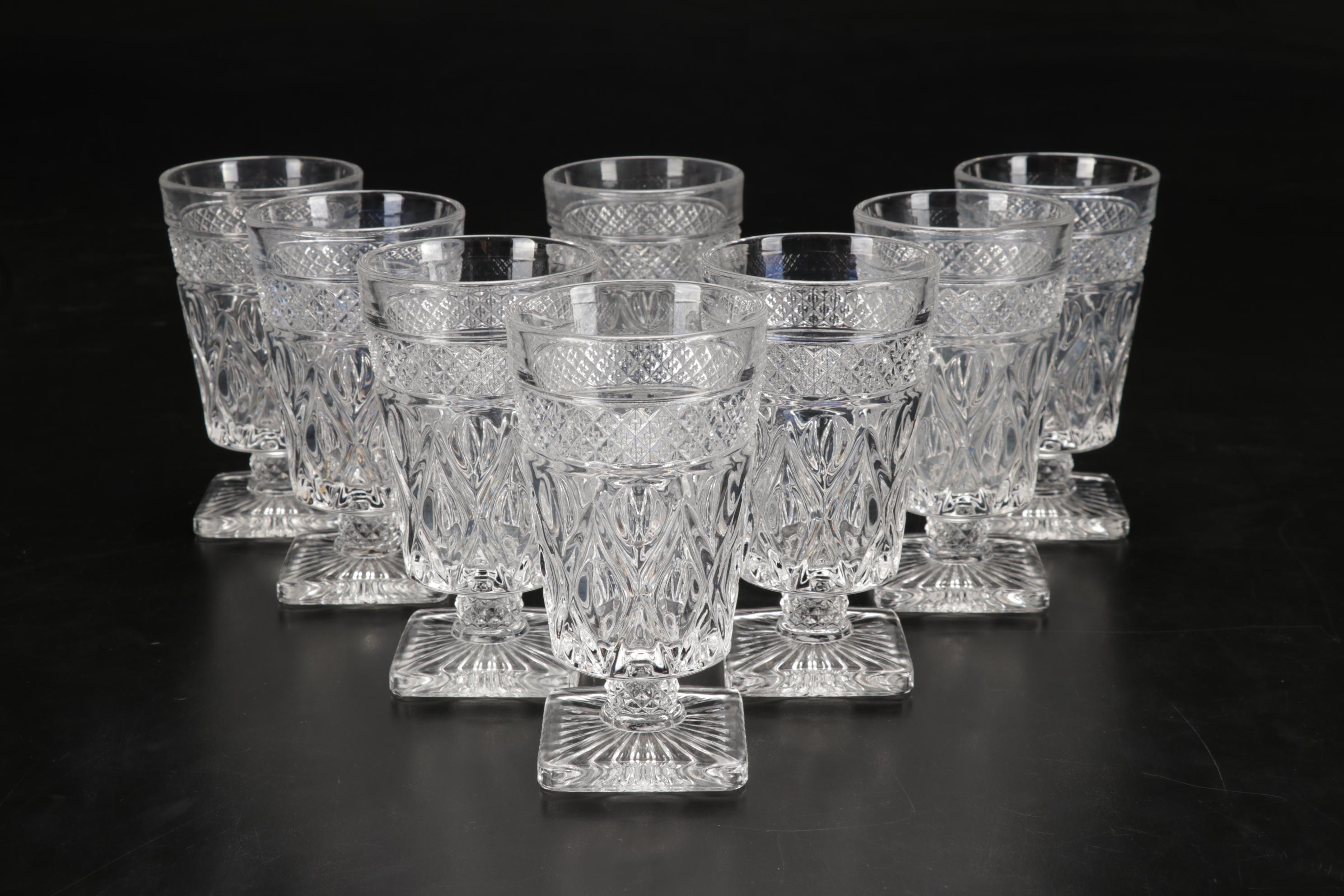 Imperial Glass "Cape Cod Clear" Stemware and Decanter with Sterling Shakers