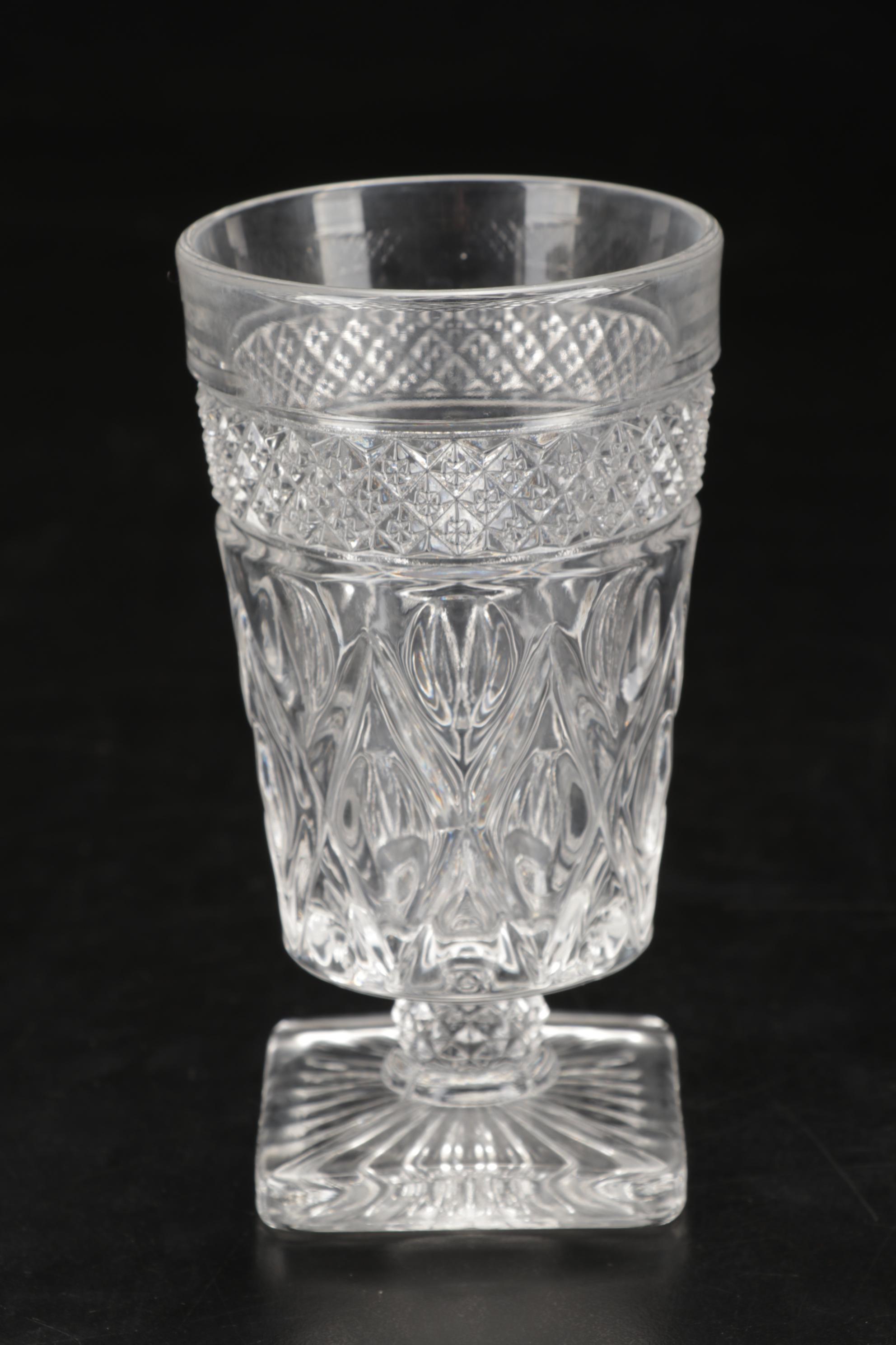 Imperial Glass "Cape Cod Clear" Stemware and Decanter with Sterling Shakers