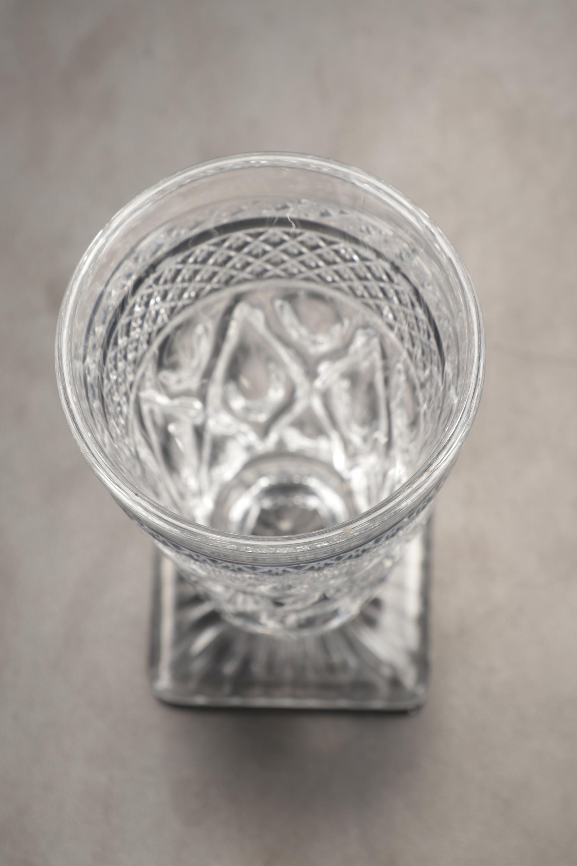 Imperial Glass "Cape Cod Clear" Stemware and Decanter with Sterling Shakers