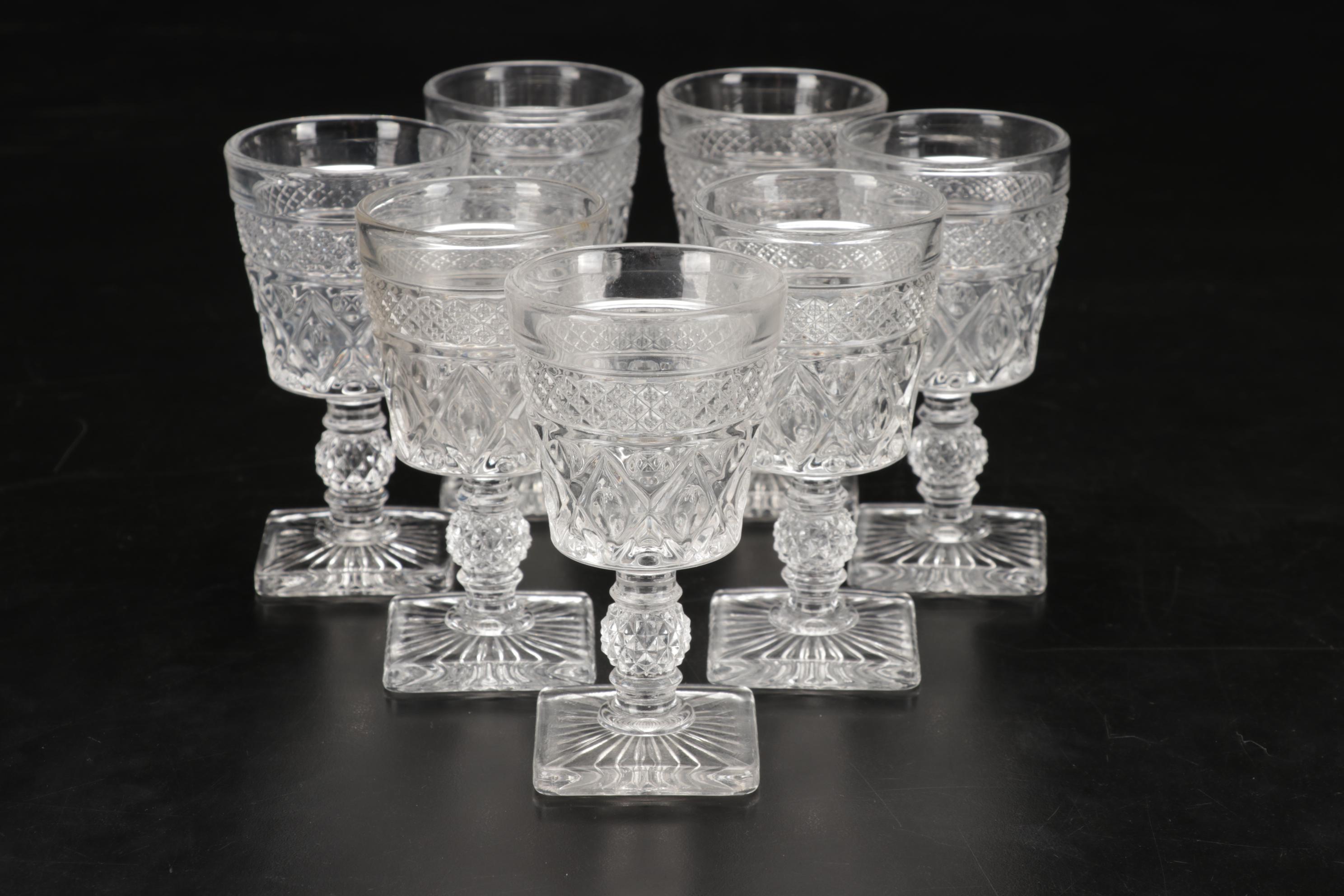 Imperial Glass "Cape Cod Clear" Stemware and Decanter with Sterling Shakers